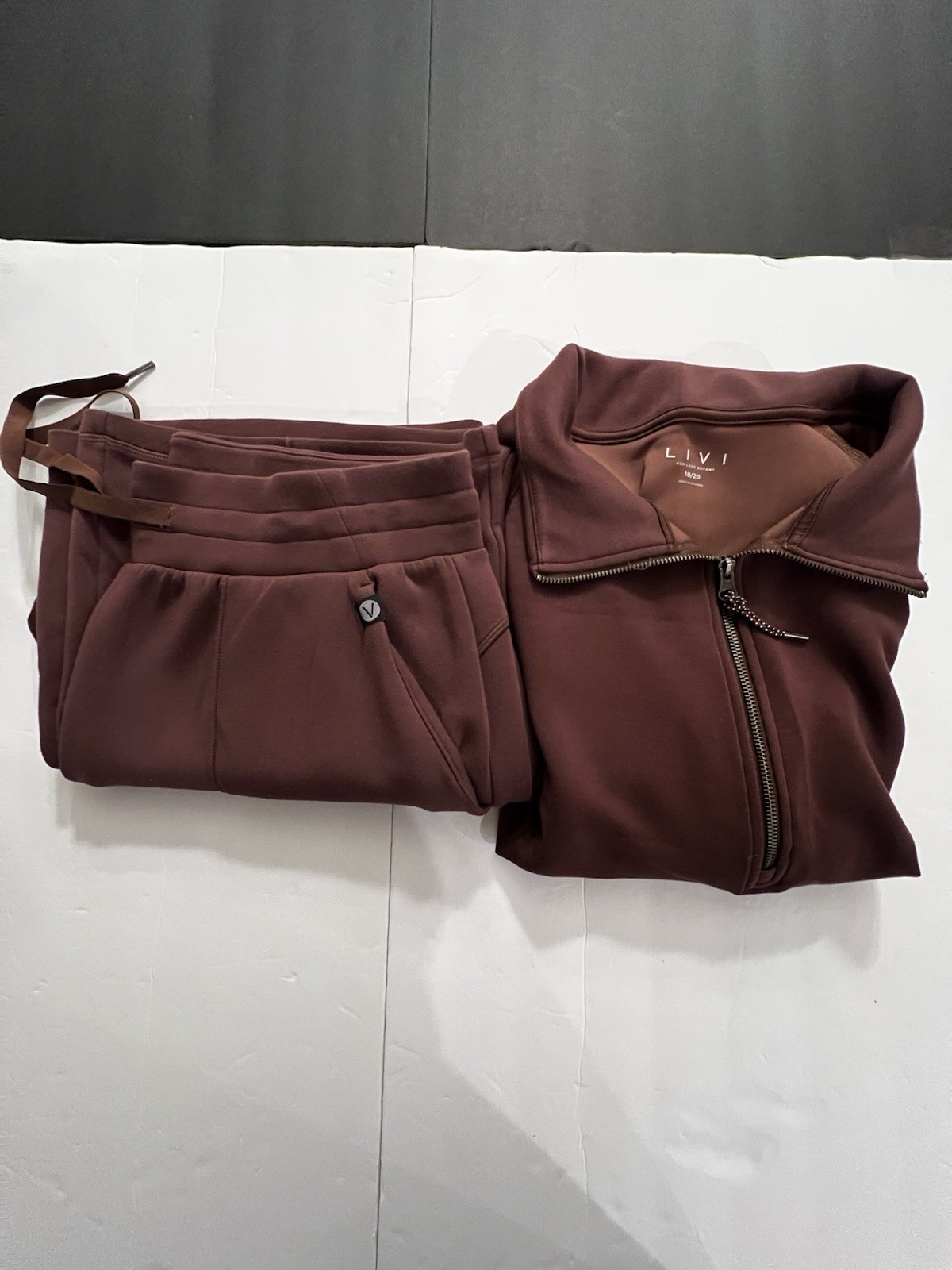 LIVI for Lane Bryant Brown Plus 14/16 Knit Mock Neck Half-Zip Wide-Leg Set LIVI for Lane Bryant Brown Plus 14/16 Knit Mock Neck Half-Zip Wide-Leg Set