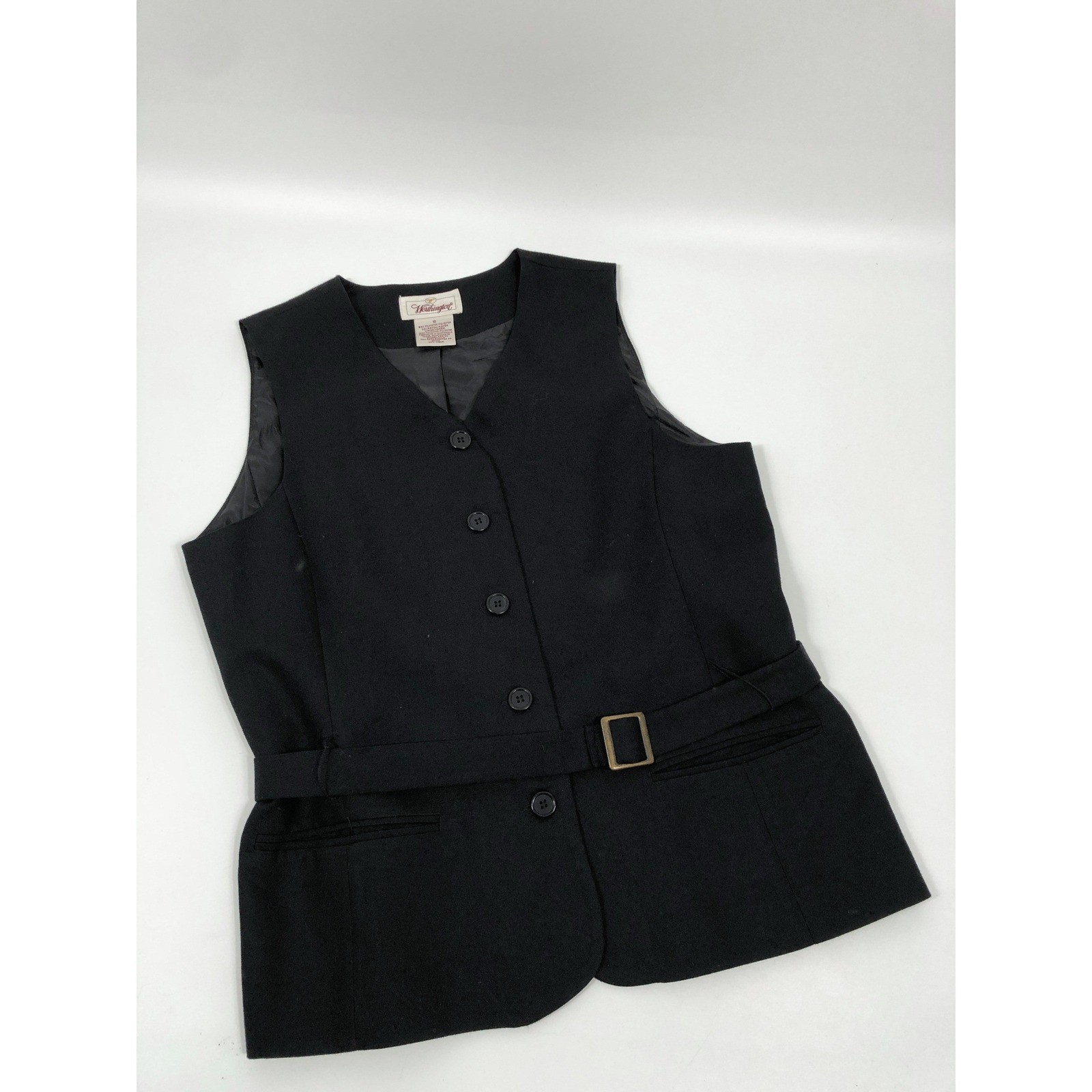 VTG Worthington Belted Vest Womens 10 Black 90s Minimalist Capsule Academia
