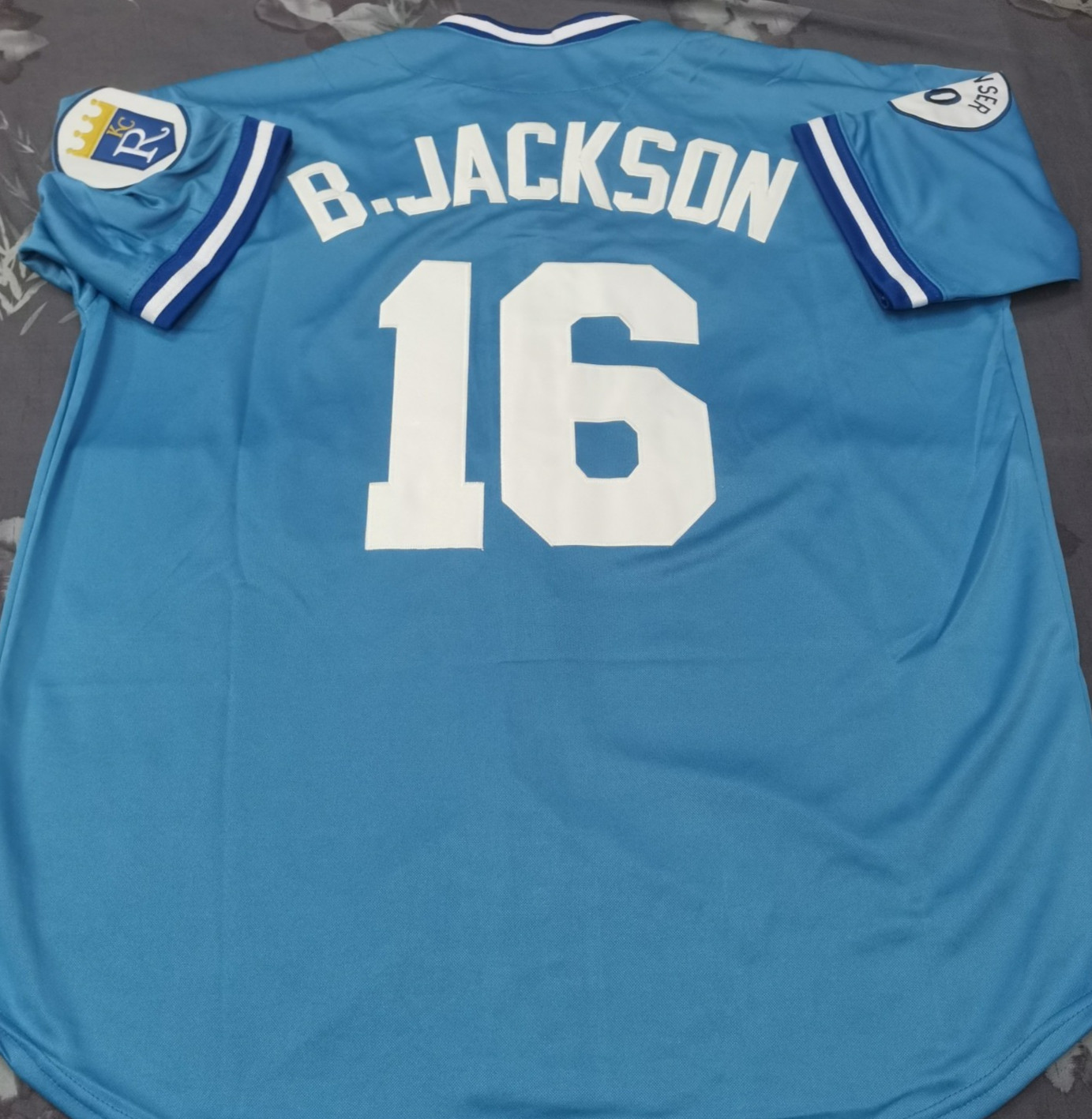 VINTAGE Bo Jackson #16 Royals Throwback Light Blue Sewn Stitched Jersey.