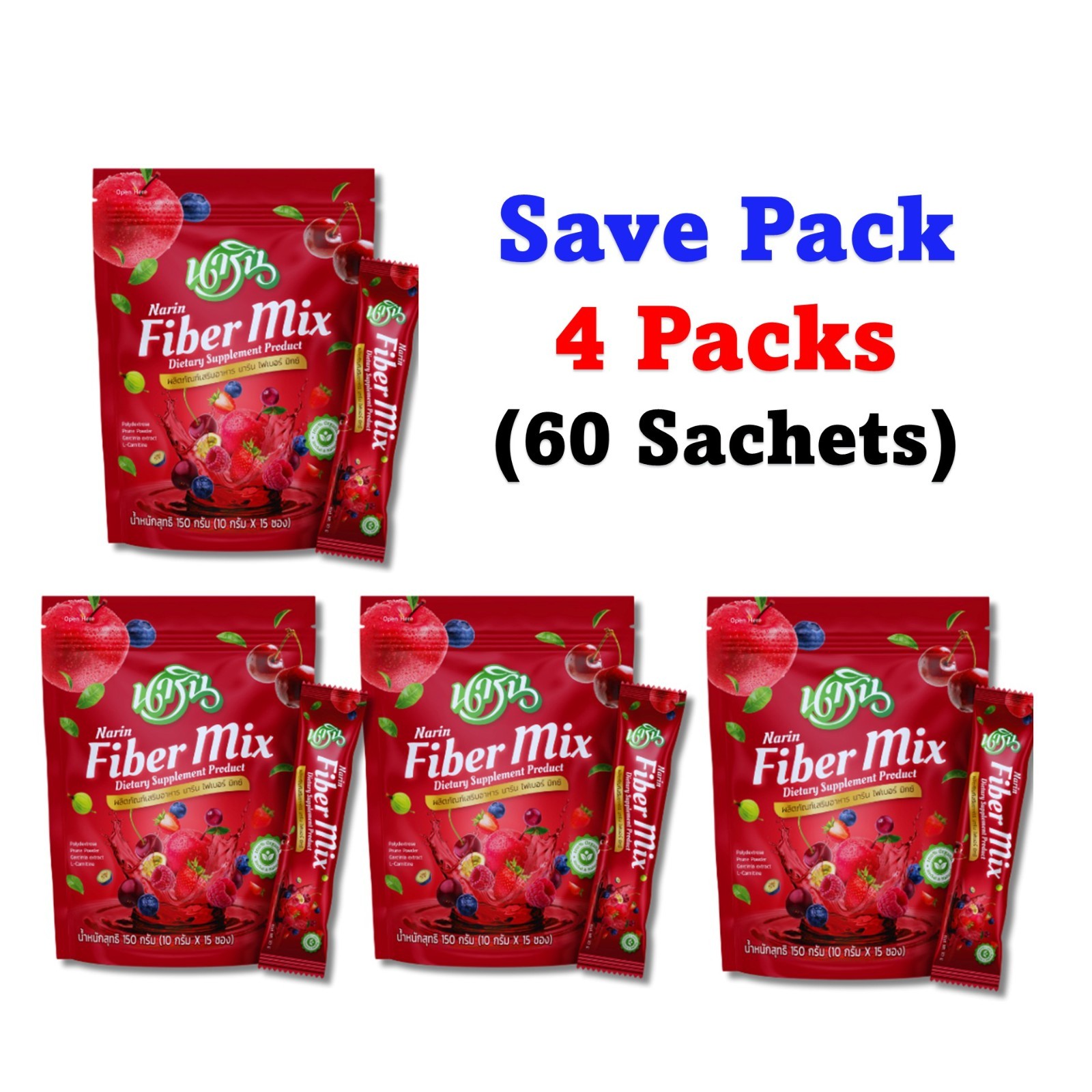 4x Narin Fiber Mix Fruit Flavor Detox Cleansing Supplement Weight Control Loss