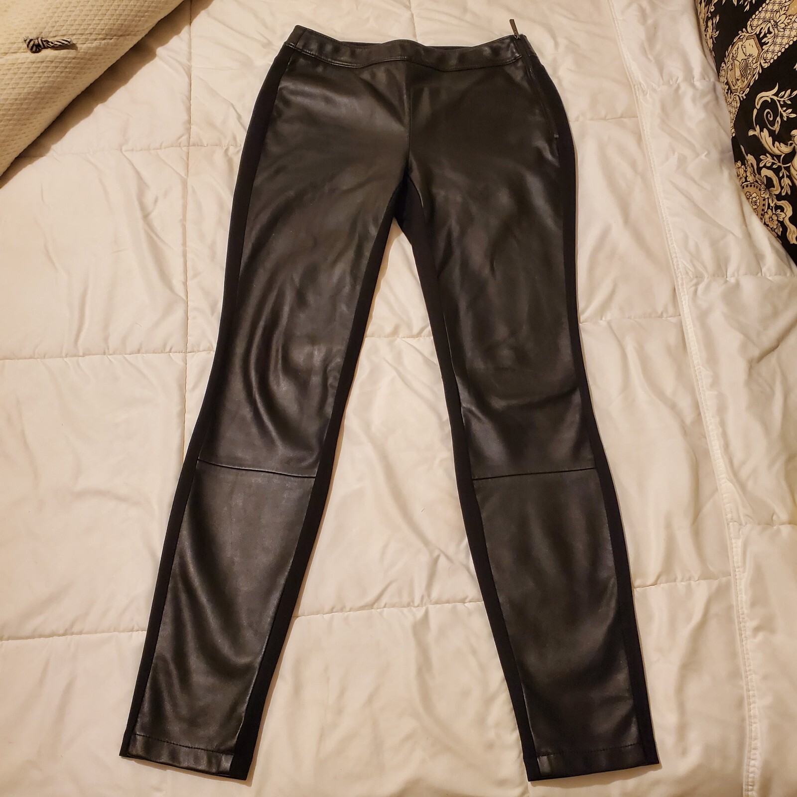 WHBM White House Black Market Women\'s Black Knit The Legging Sz 0 Faux Leather WHBM White House Black Market Women\'s Black Knit The Legging Sz 0 Faux Leather