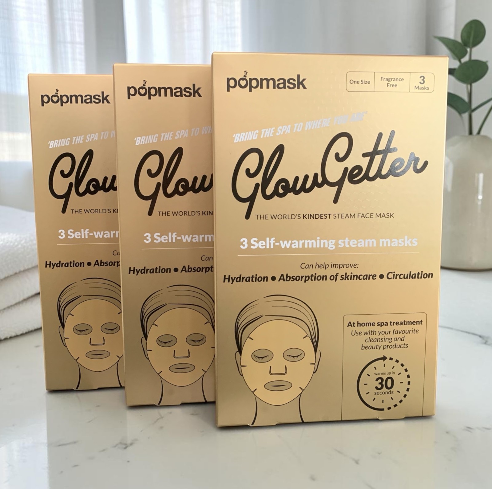 3 Box Popmask London Glow Getter Self Warming Steam Face Masks (9 mask) BB 05/28