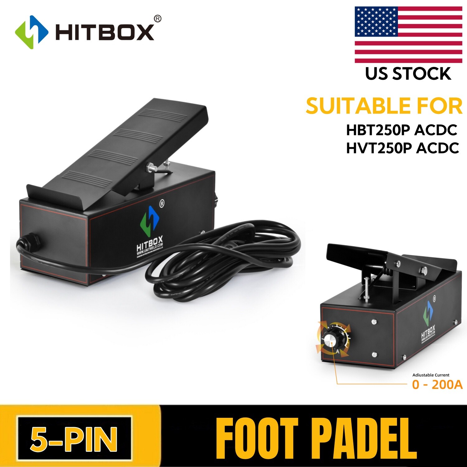 HITBOX  5 Pin Foot Pedal for TIG Welder TIG WELDING MACHINE Foot Switch US Stock