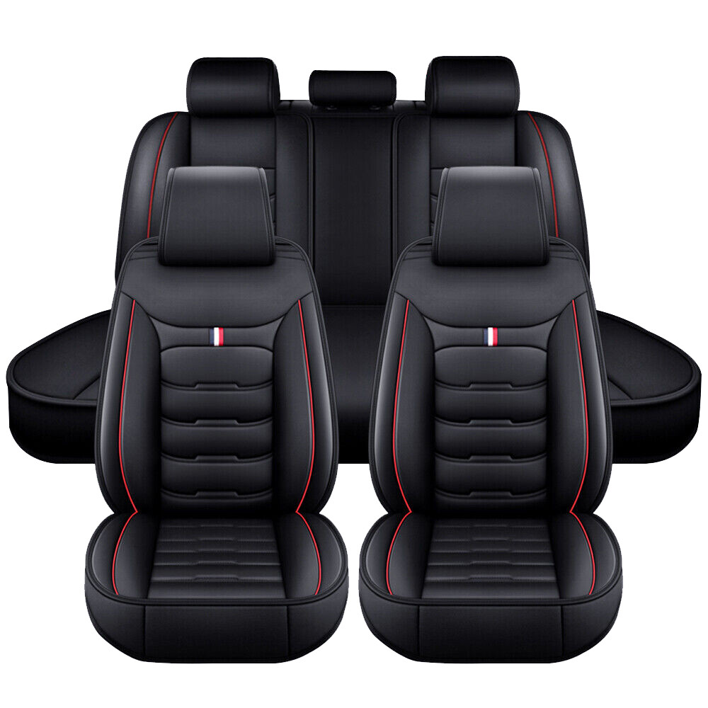 5-Seats Car Seat Covers PU Leather Front + Rear Back Cushion Full Set Universal