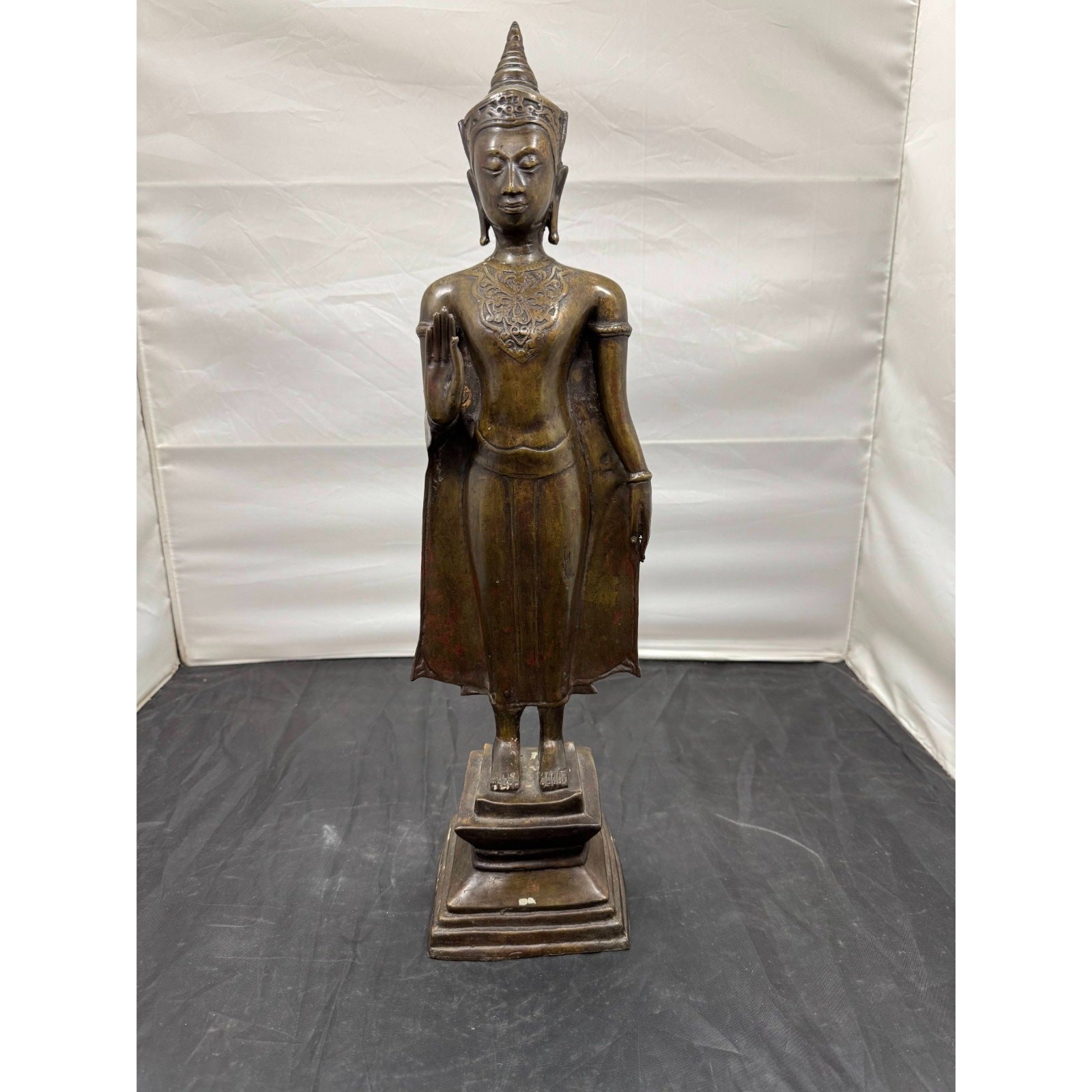 Large Antique 17th C. Thai Ayutthaya Crowned Standing Buddha Bronze - 21\