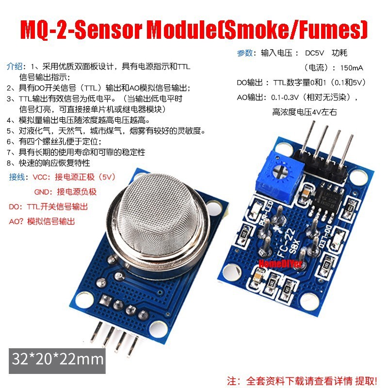MQ-2 MQ-3 MQ-4 MQ-5 MQ-6 MQ-7 MQ-8 MQ-9 MQ-135 Smoke Gas Sensor Module Detection