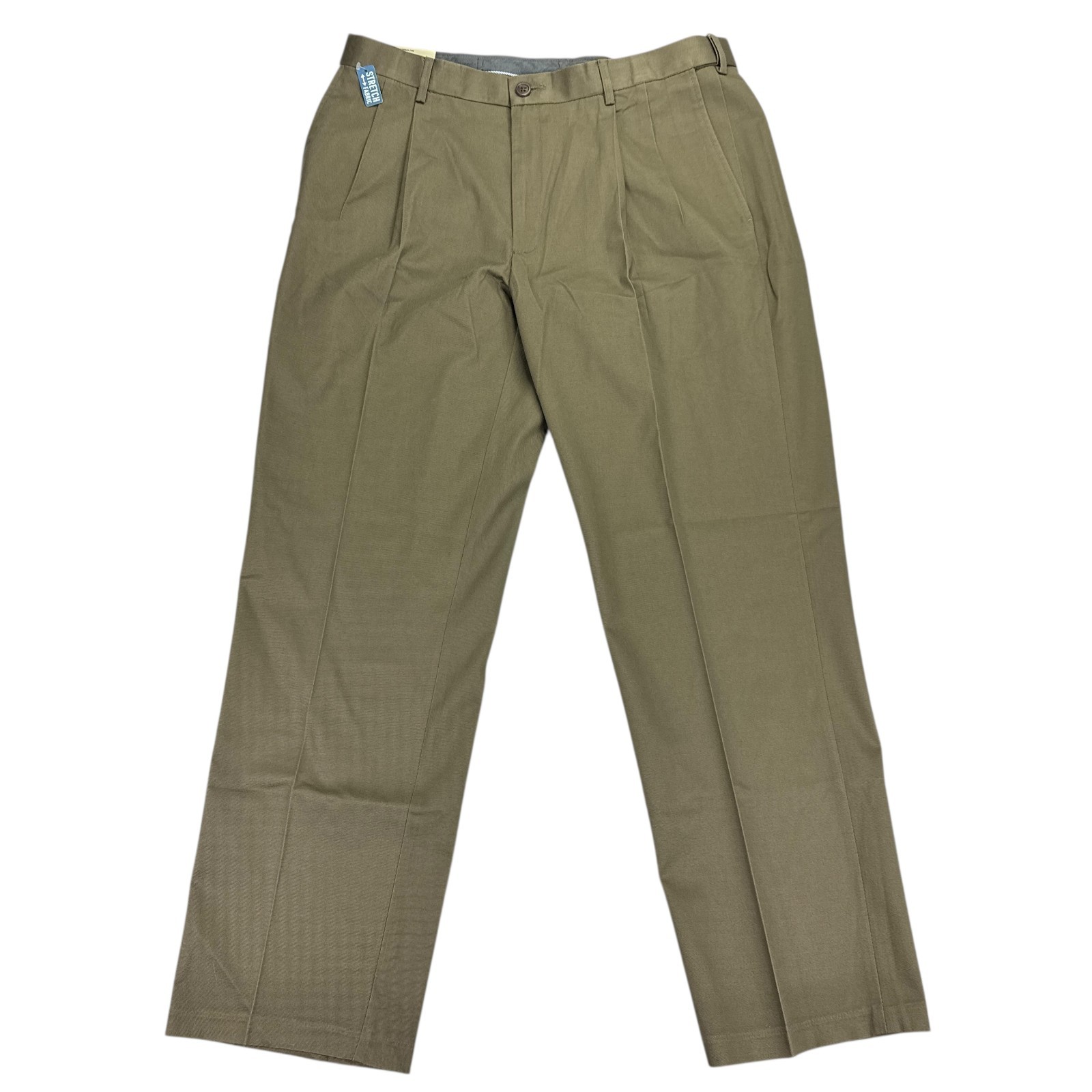 Haggar Mens Premium No Iron Classic Fit Pleated Stretch Dress Pants Brown 36x32