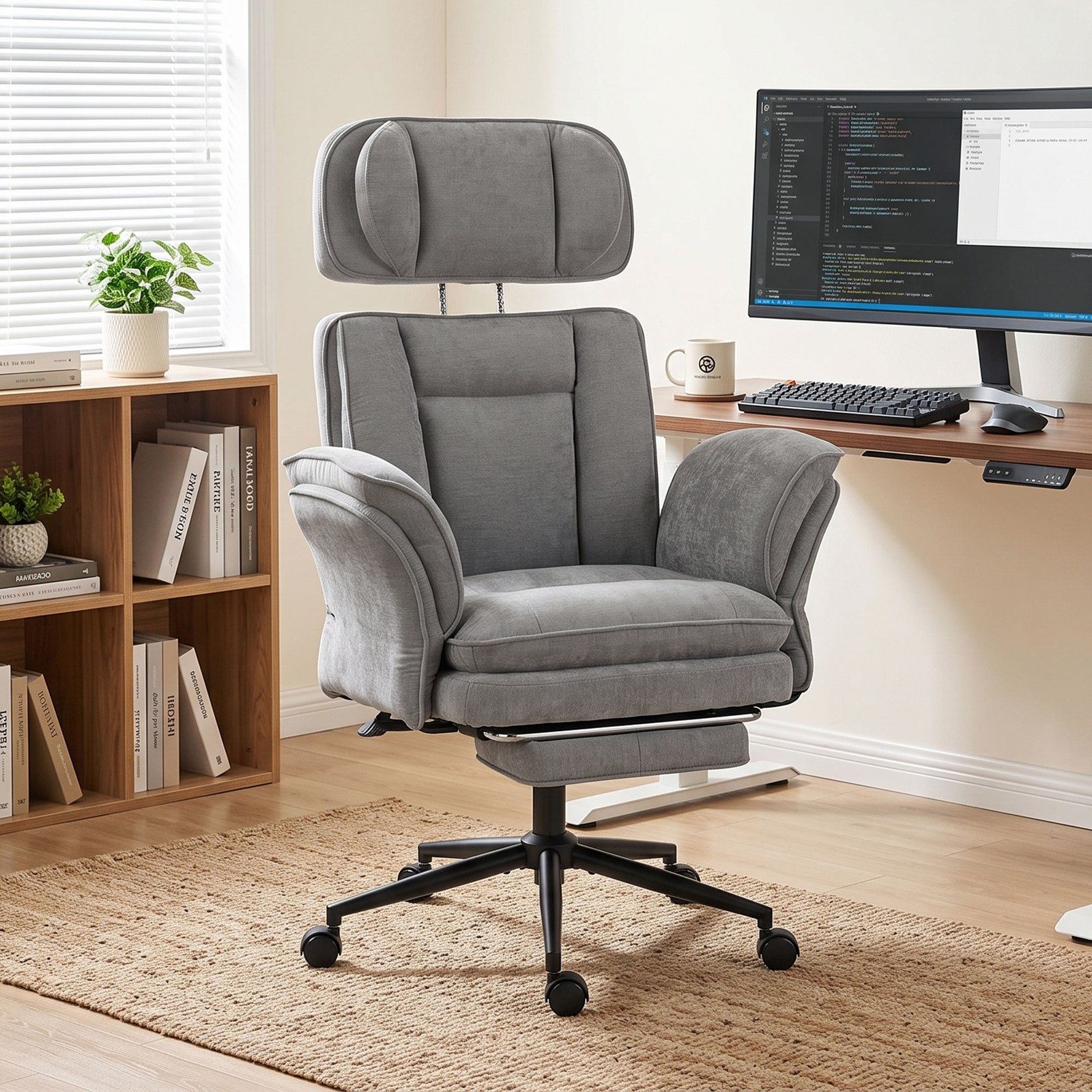HOMCOM Criss Cross Office Chair w/ Flip Armrests, Adjustable Headrest, Gray