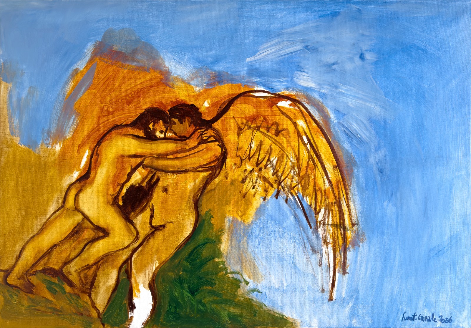 Michel Suret-Canale - Jacob Wrestling with the Angel - original oil painting