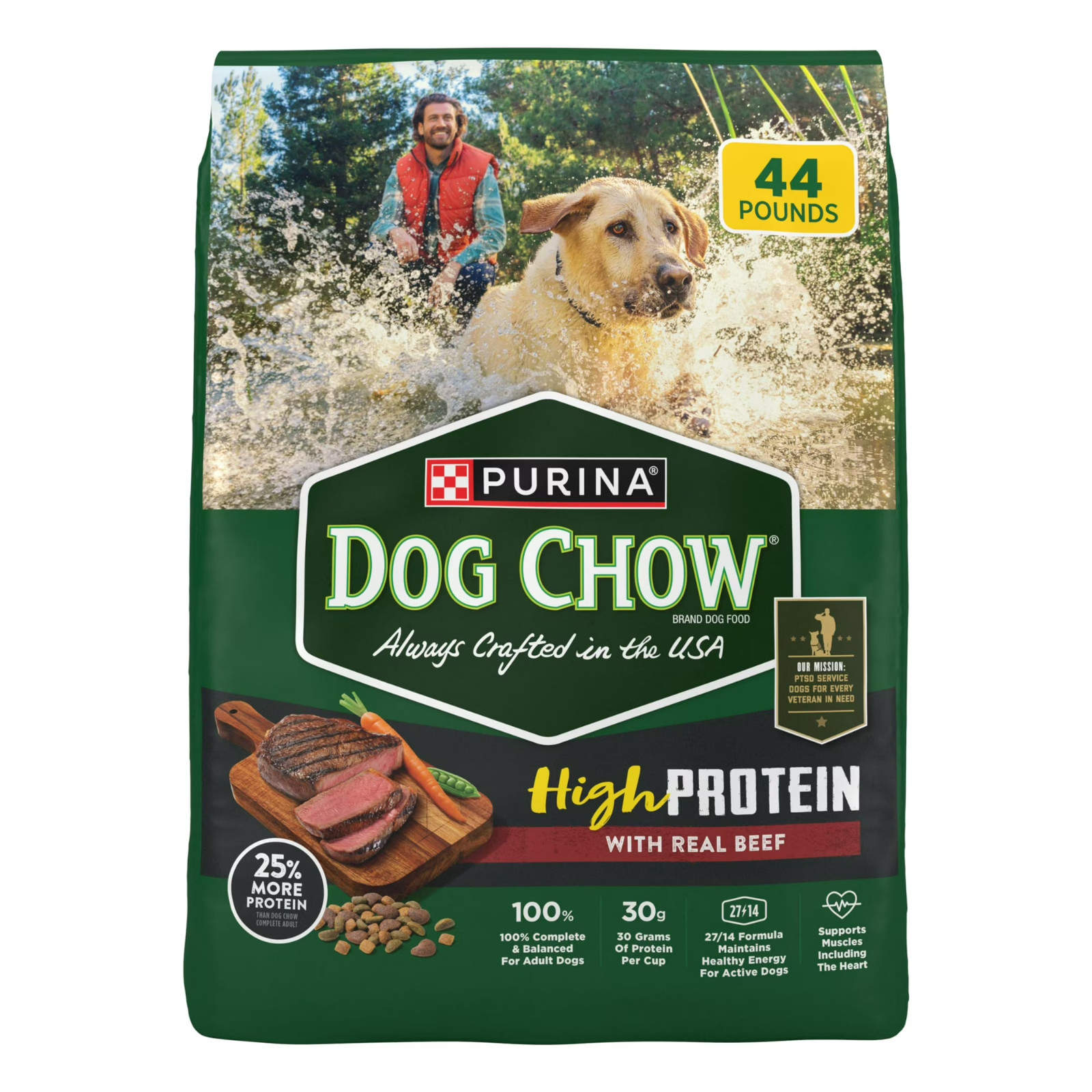 Purina Dog Chow High Protein Dog Food Dry Recipe with Real Beef, 44 lb Bag