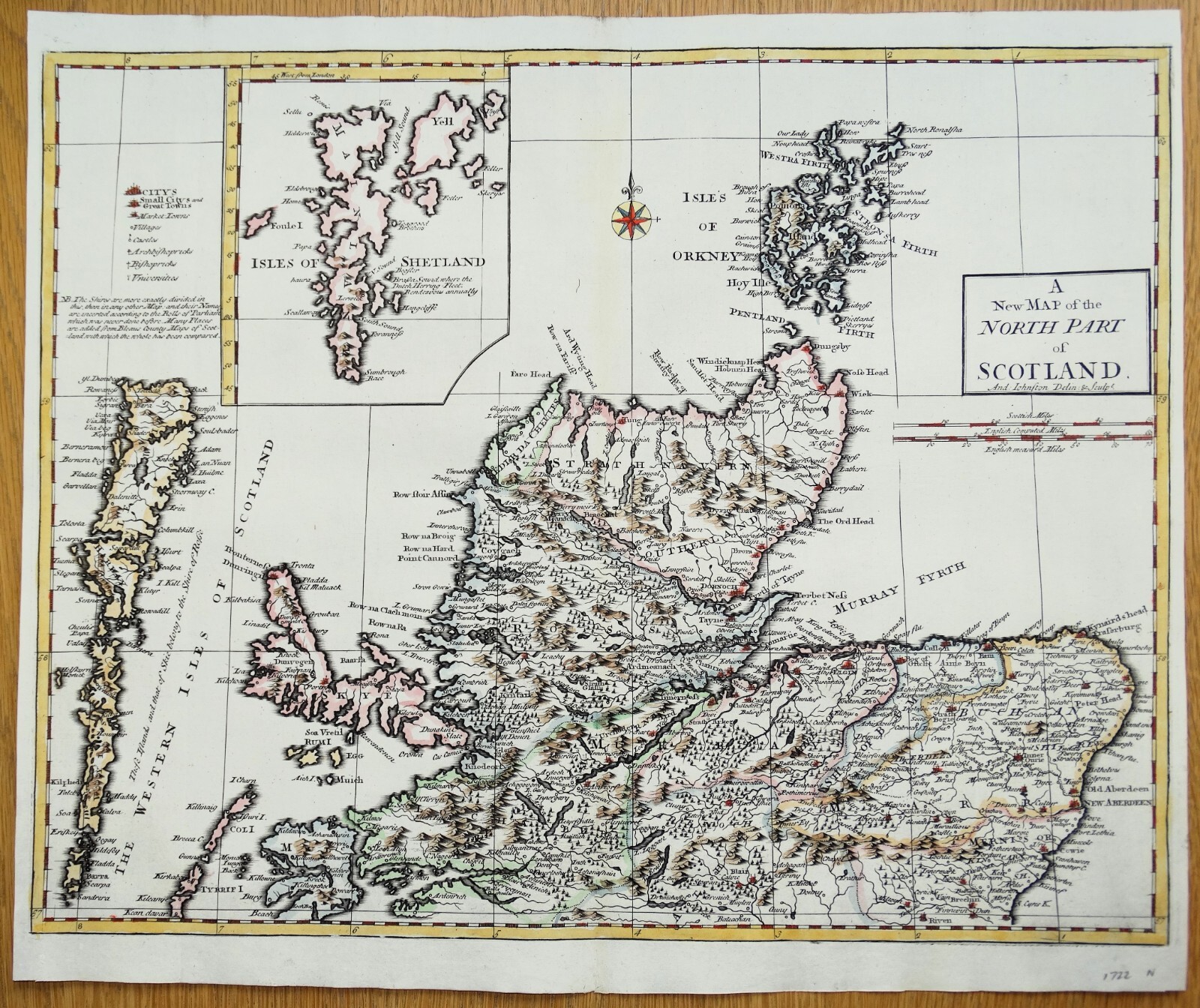 Original 1722 Antique Map SCOTLAND North Part  Engraved for  Camden\'s Britannia
