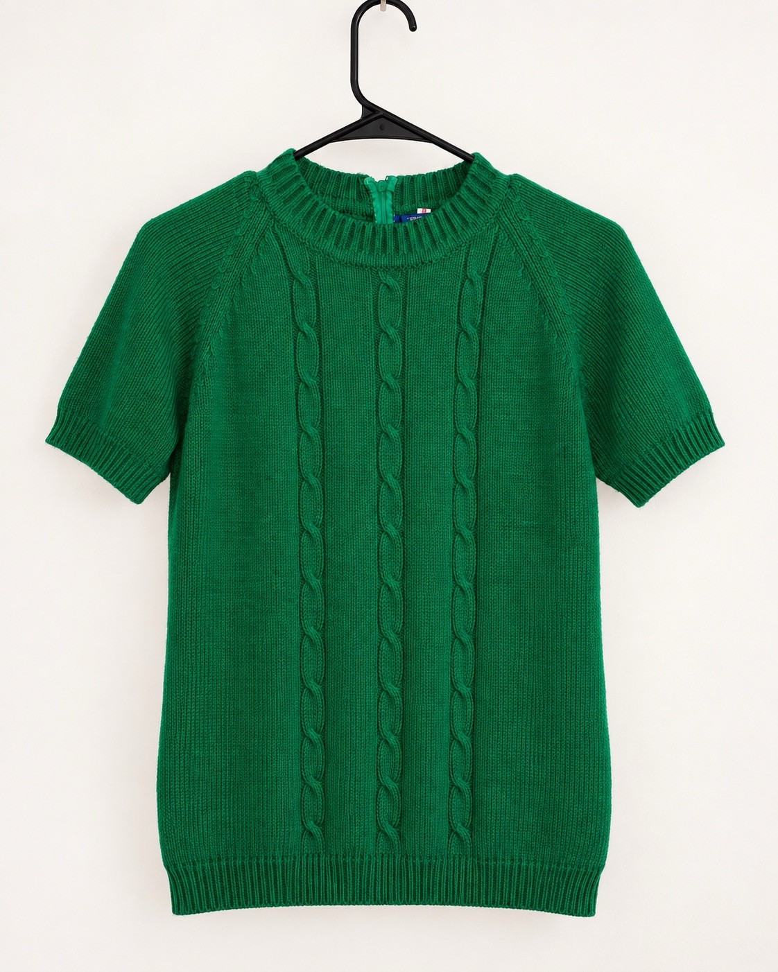 Vintage 60s 70s Green Cable Knit Sweater M Short Sleeve Mod Zip Back Pullover Vintage 60s 70s Green Cable Knit Sweater M Short Sleeve Mod Zip Back Pullover
