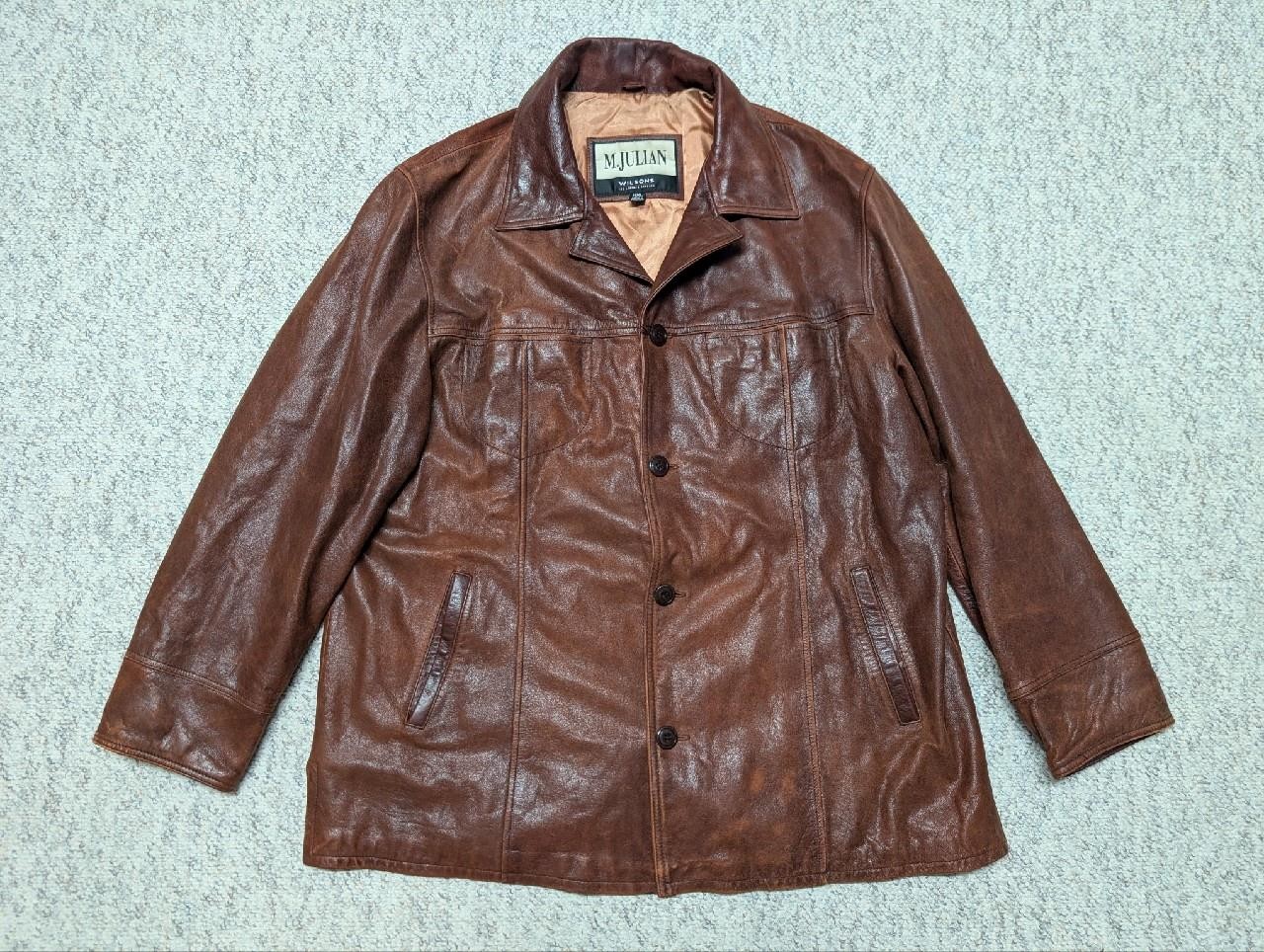 1990s vintage WILSONS leather coat 2XL brown PATINA broke-in Y2K distressed