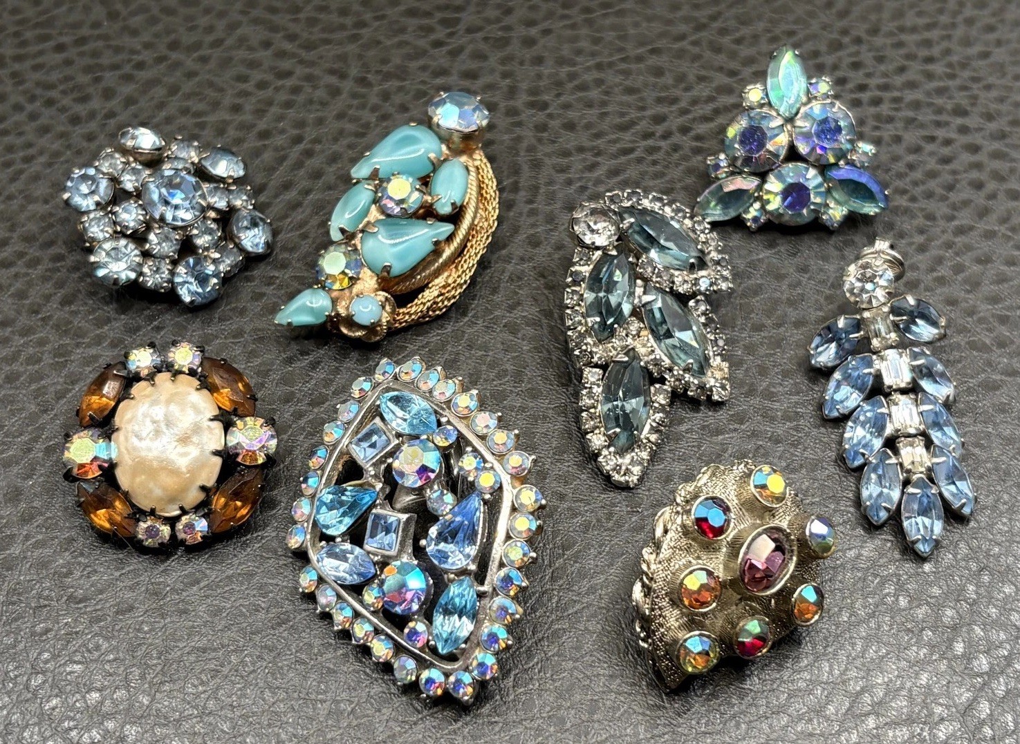 VTG Single Earrings Lot Some Signed Hobe Weiss 8 Pieces AB Crystal Rhinestone