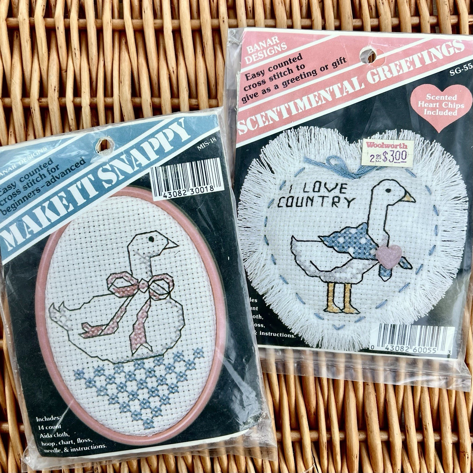 Country Goose Cross Mini Stitch Kits | Lot of 2 | Banar Geese Designs 80s 90s