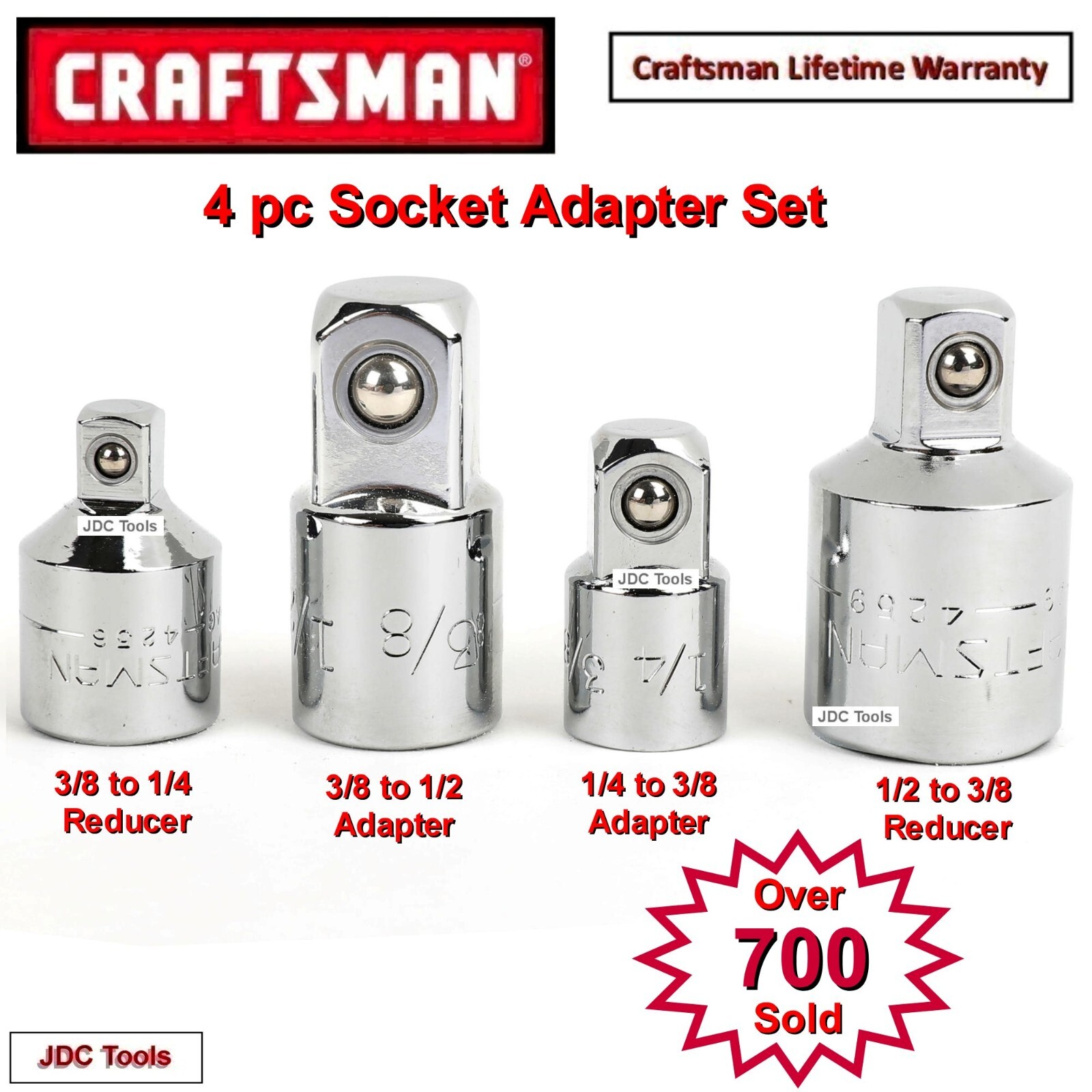 Craftsman 4 pc Socket Adapter Converter Reducer Set 1/4\