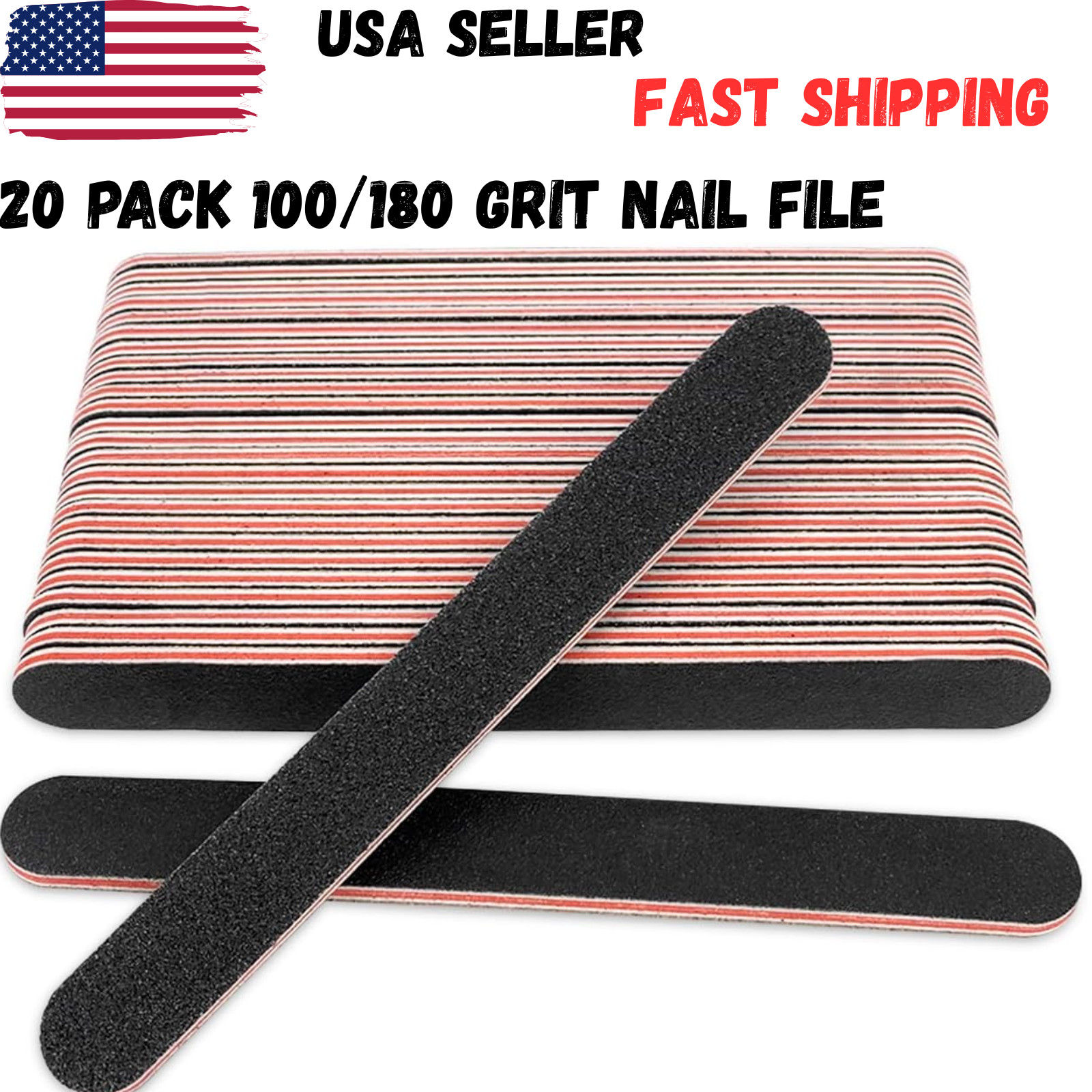 20 Pack 100/180 Grit Nail Files Black Professional Emery Boards Nail