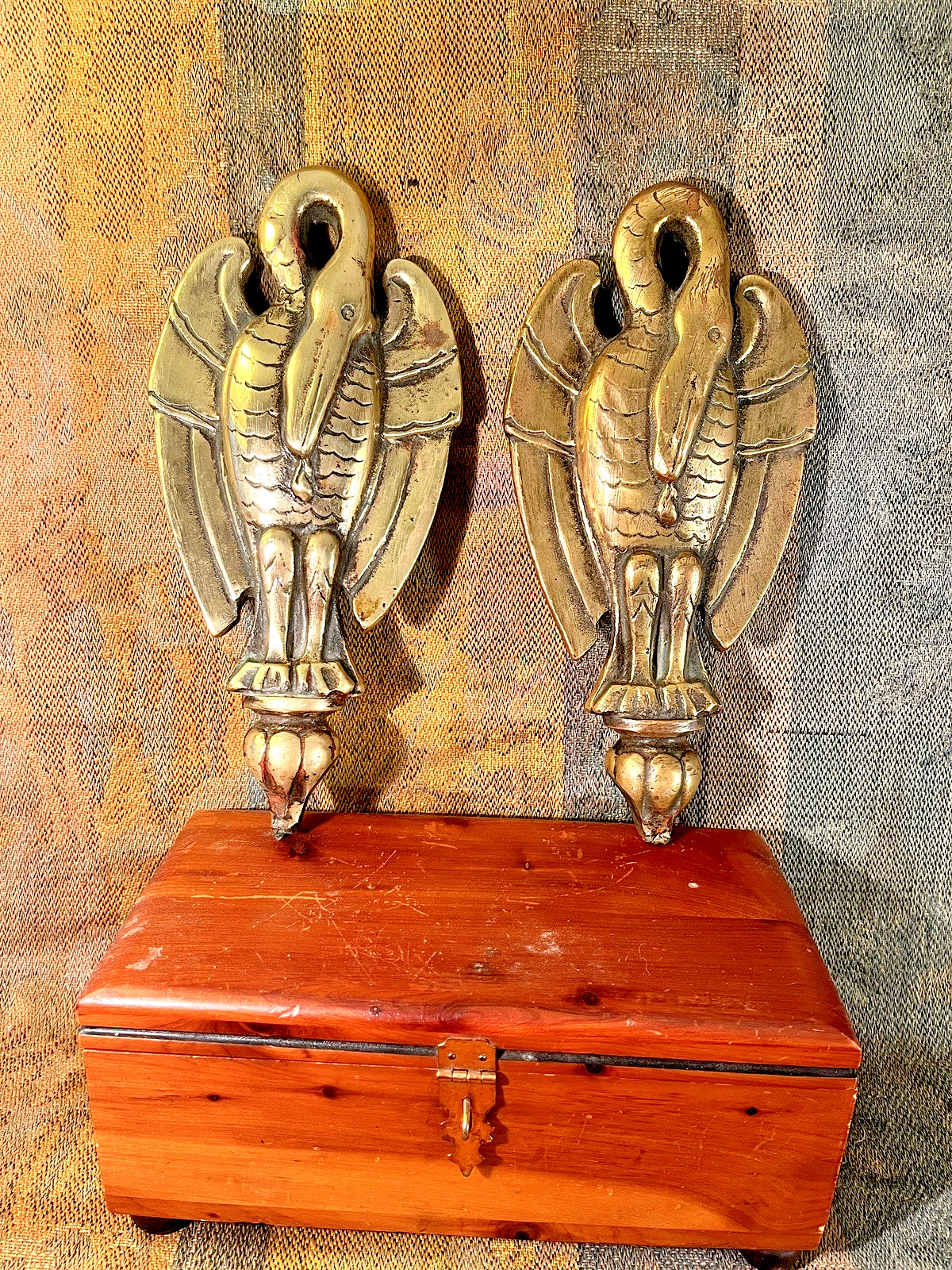 An Antique pair of brass pelican finials  ..C1
