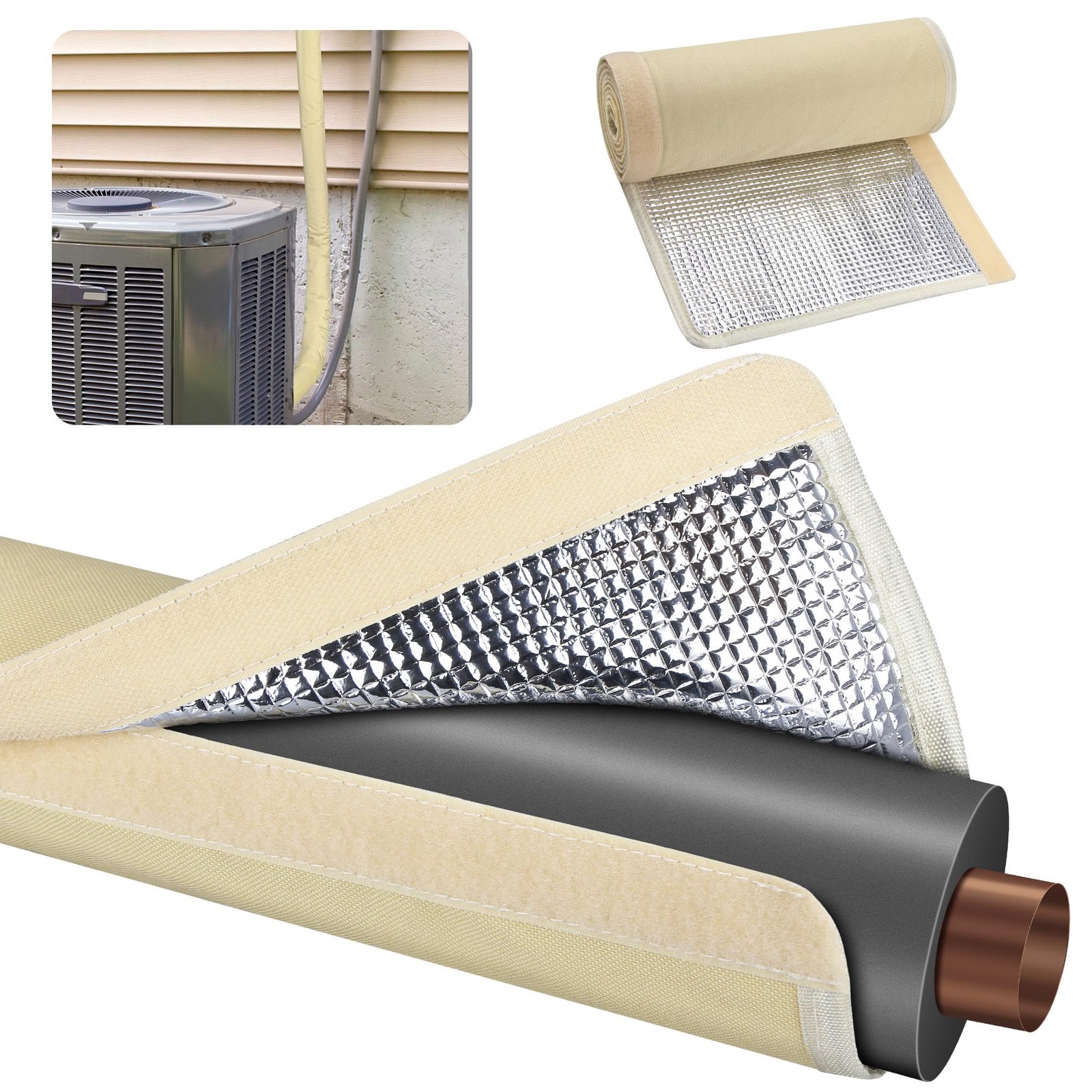 3 Layers HVAC Copper Pipe Insulation Cover Protector,Flexible AC Khaki 3 Layers HVAC Copper Pipe Insulation Cover Protector,Flexible AC Khaki