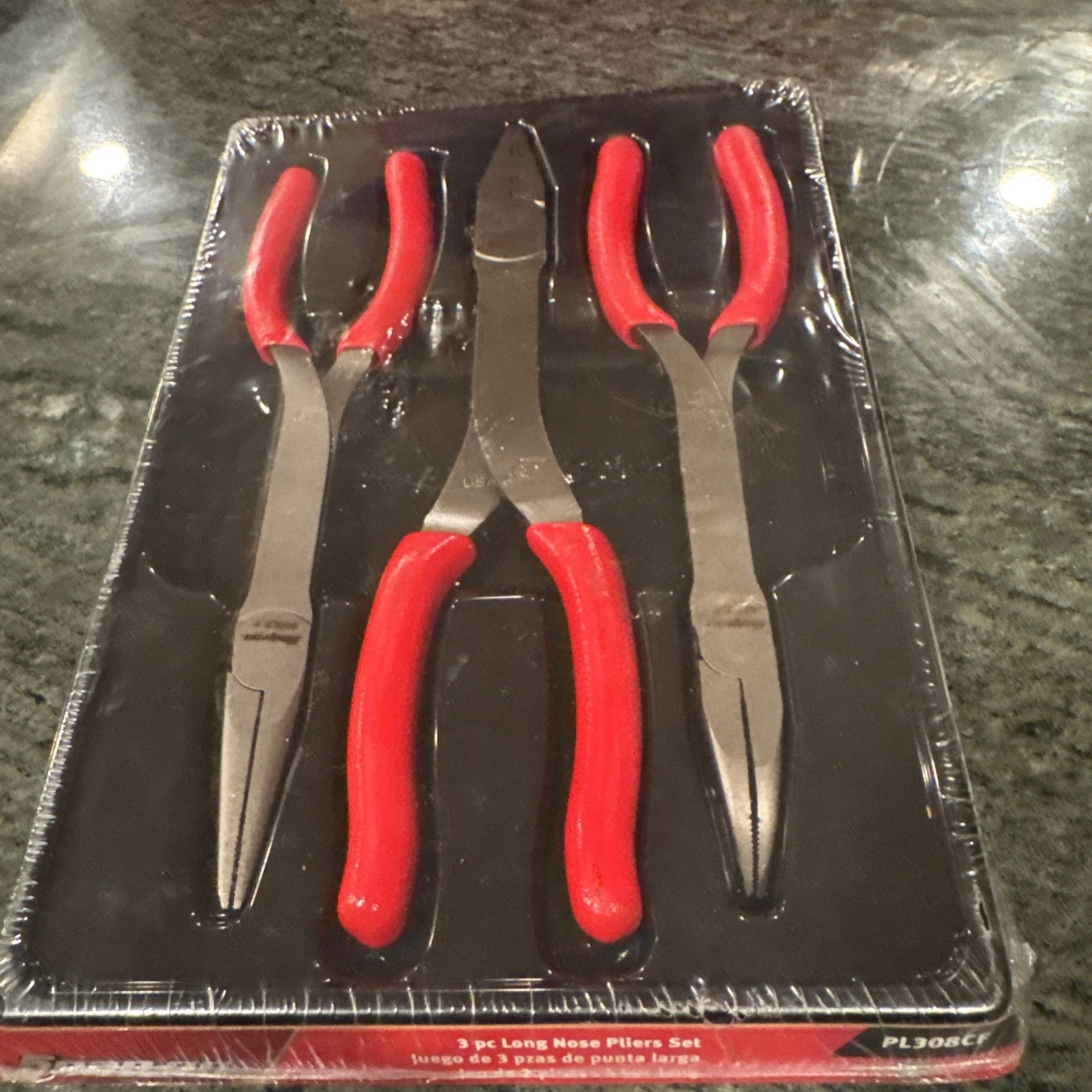 Snap On Pl308cf red 3 pc long nose plier set in plastic tray sealed new