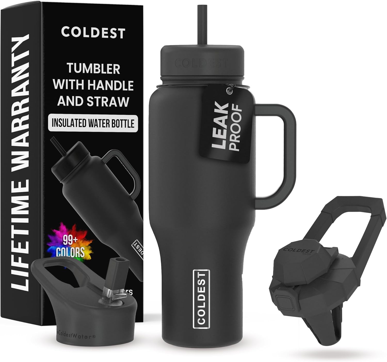 Coldest Tumbler with Handle and Straw - 100% Leak Proof Insulated Tumbler with