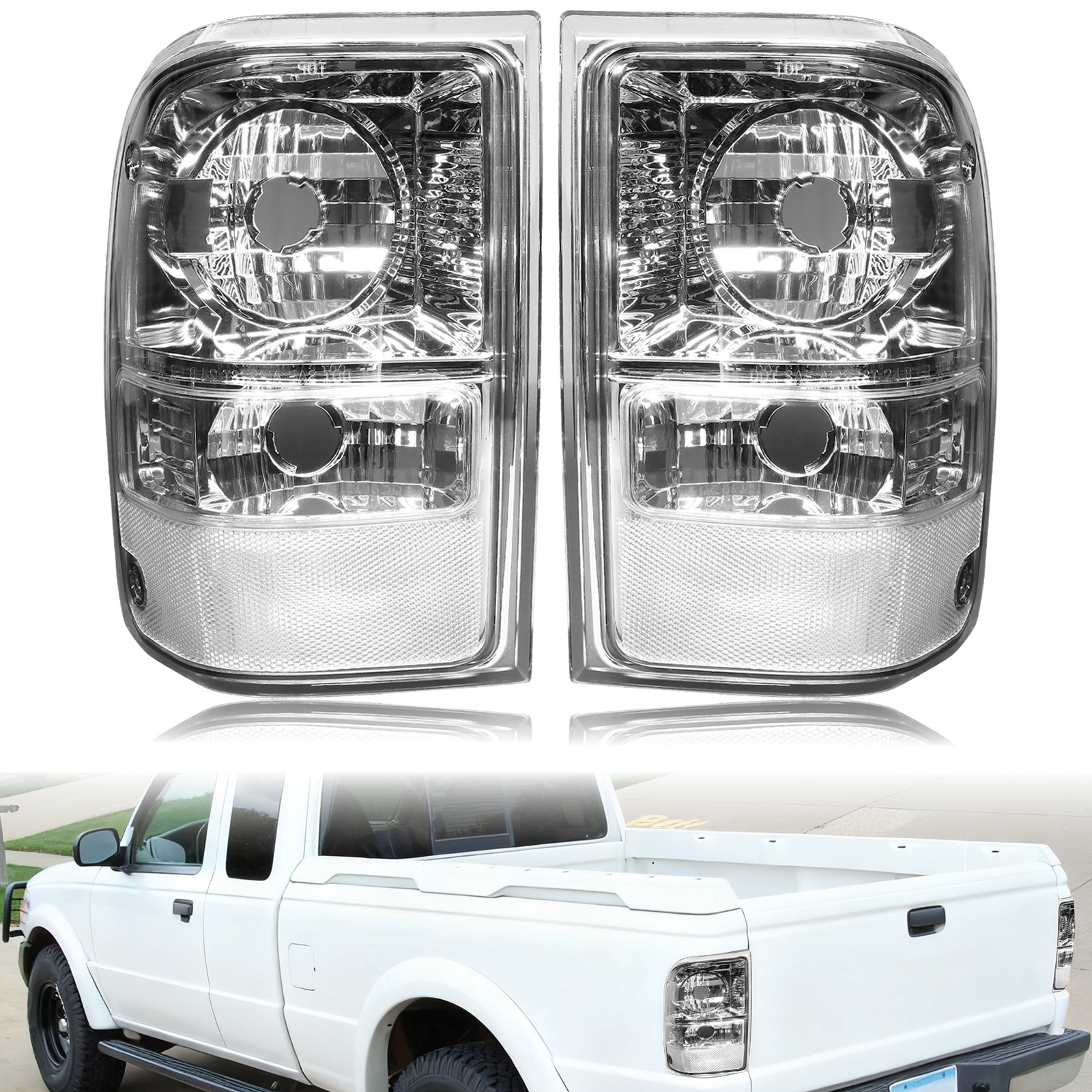 Pair Chrome Tail Lights For 2001-2011 Ford Ranger Driver and Passenger Side