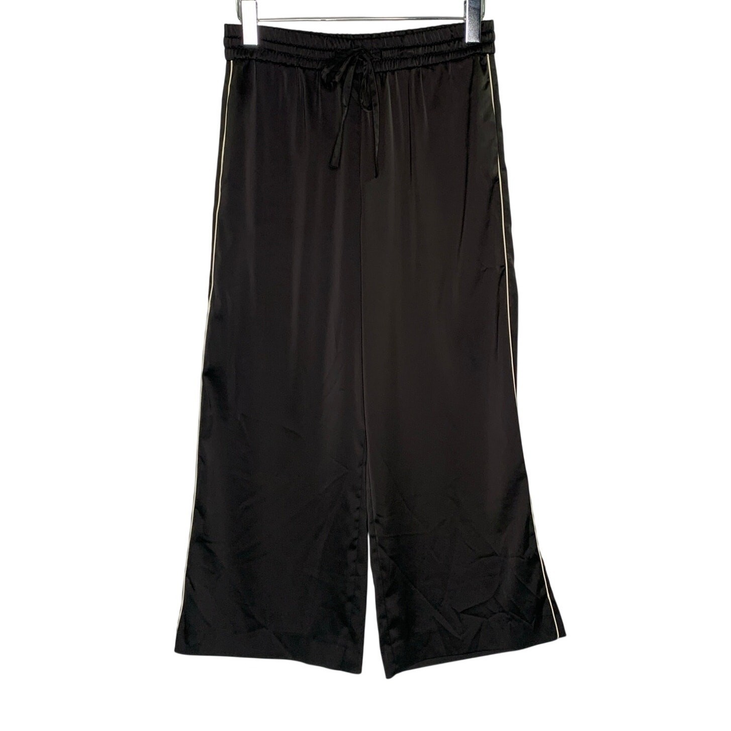 Zara Silky Wide Leg Pajama Style Pants M Black Pull On Drawstring Flowy
