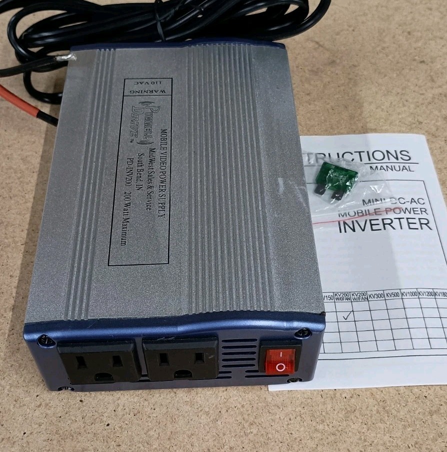 (2) Pummell Drive Mini DC-AC Power Supply Inverters PD-INV200 200W 115V Lot of 2 (2) Pummell Drive Mini DC-AC Power Supply Inverters PD-INV200 200W 115V Lot of 2