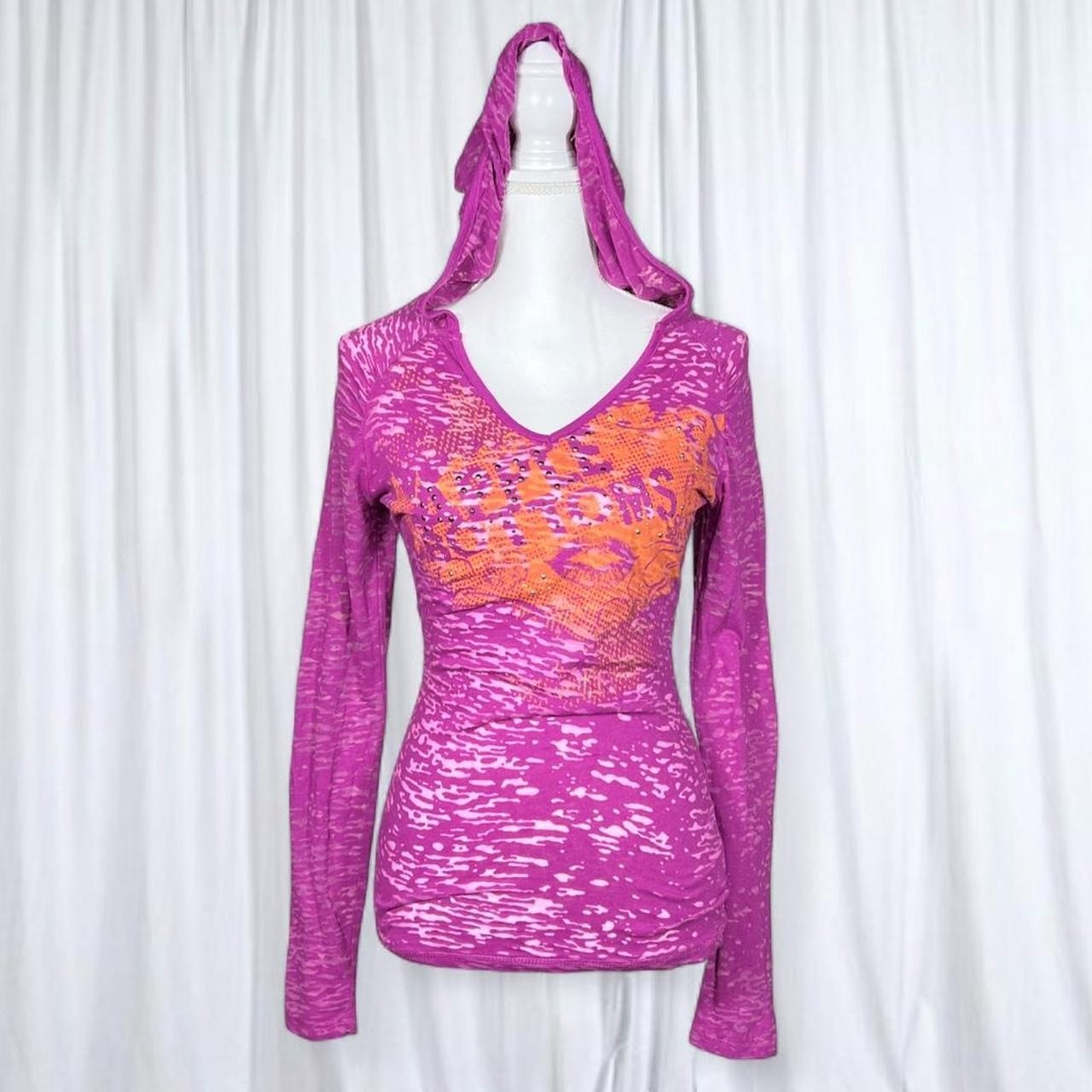 Apple Bottoms Pink Rhinestone Graphic Hooded Long Sleeve Top Y2K 2000s