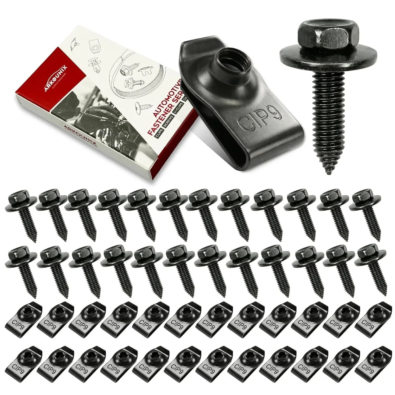 50PCS Automotive Body Bolts and U Nut Clips Kit Fender Bumper Fasteners Set