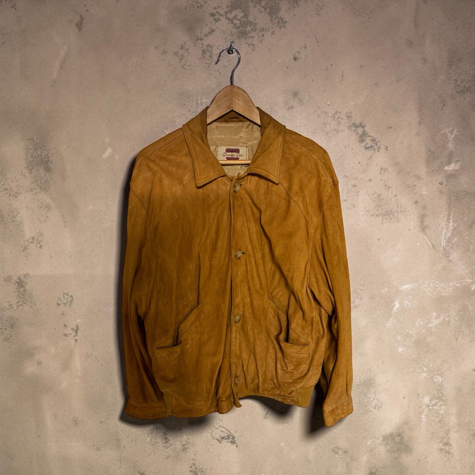 Riccardo Ricci Milano Italy Suede Jacket Size L Camel Vintage 70/80s