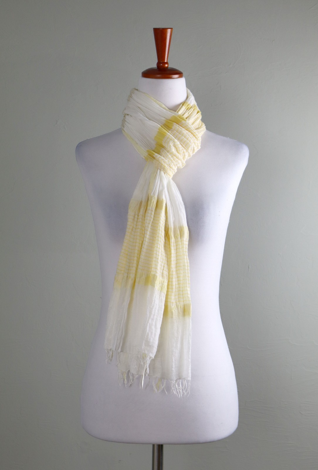 EILEEN FISHER $98 Cotton Blend Crinkled Striped Fringe Wrap Around Scarf