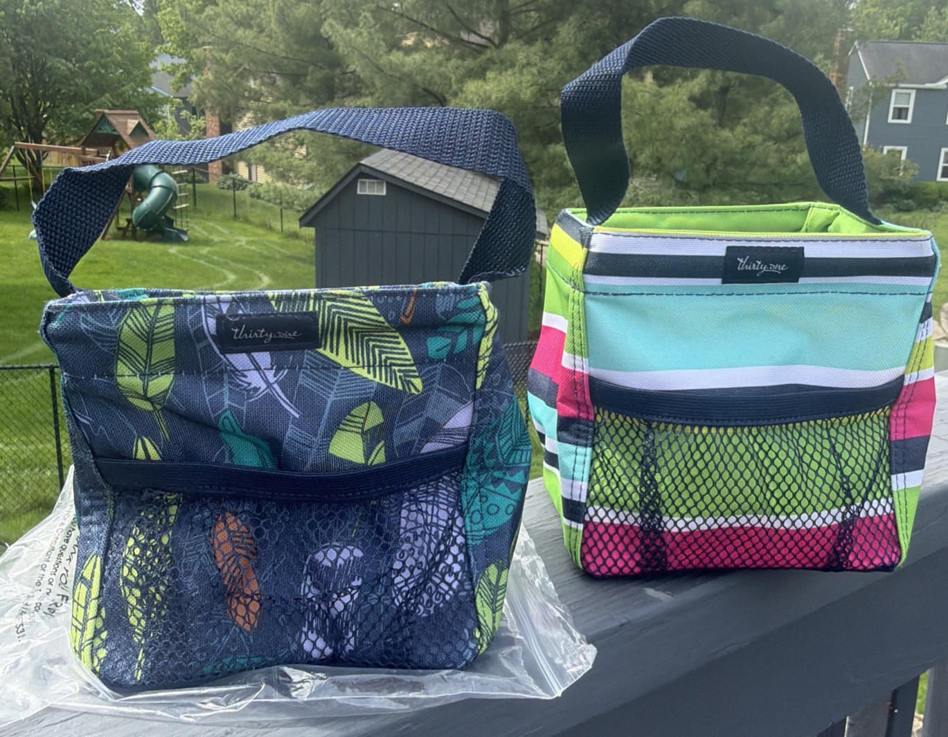 2 Thirty One Littles Carry-All Caddy Mini Totes Bags Colorful & Falling Feathers 2 Thirty One Littles Carry-All Caddy Mini Totes Bags Colorful & Falling Feathers