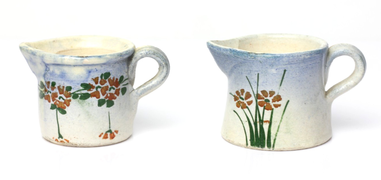 Pair of Antique German Dollhouse Ceramic Art Nouveau Pitchers 1:12 1900 Miniatur
