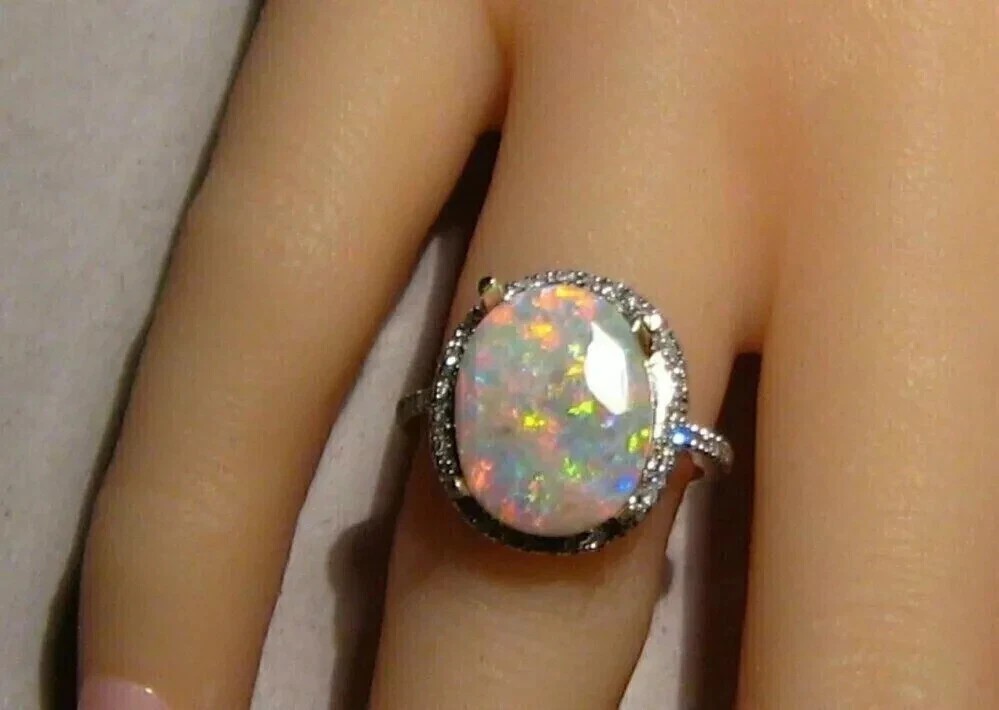 1.89 Ct Oval Cut Natural Fire Opal Halo Engagement Ring 14K White Gold