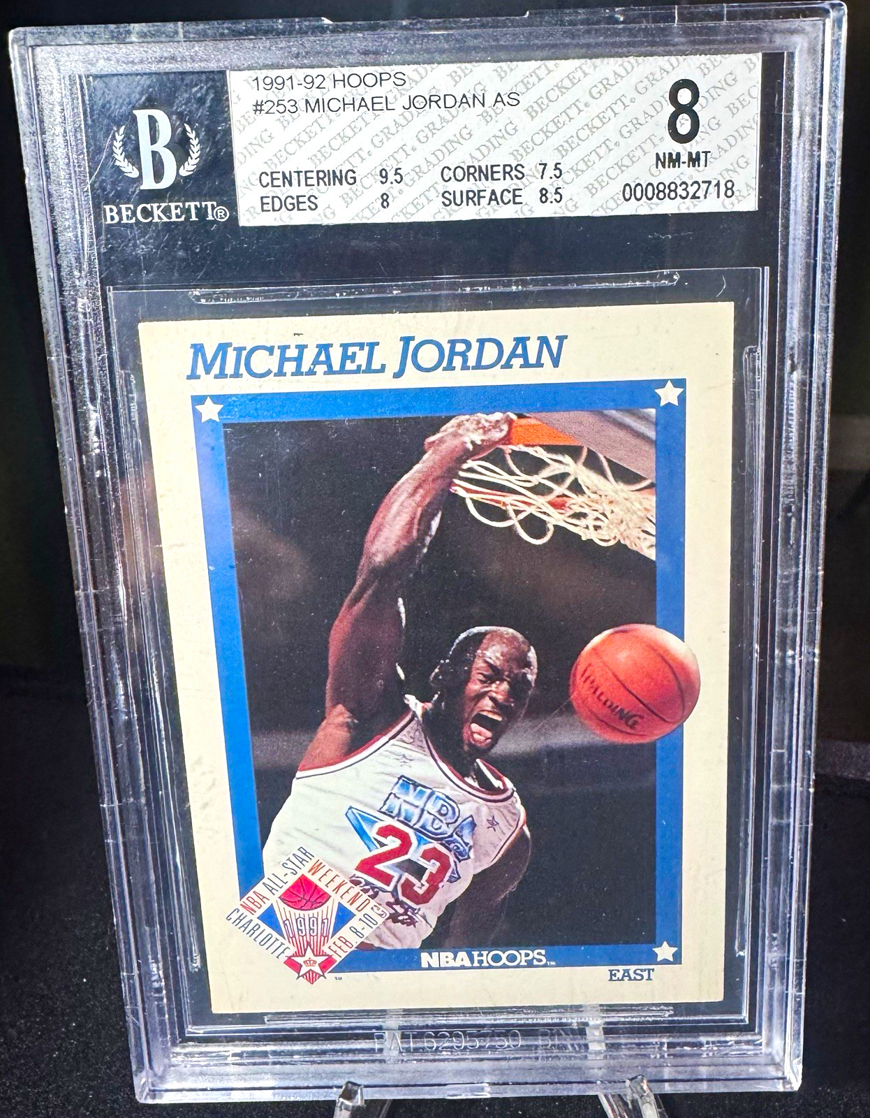1991-92 NBA Hoops Michael Jordan Chicago Bulls All-Star #253 BGS 8 Graded 1991-92 NBA Hoops Michael Jordan Chicago Bulls All-Star #253 BGS 8 Graded
