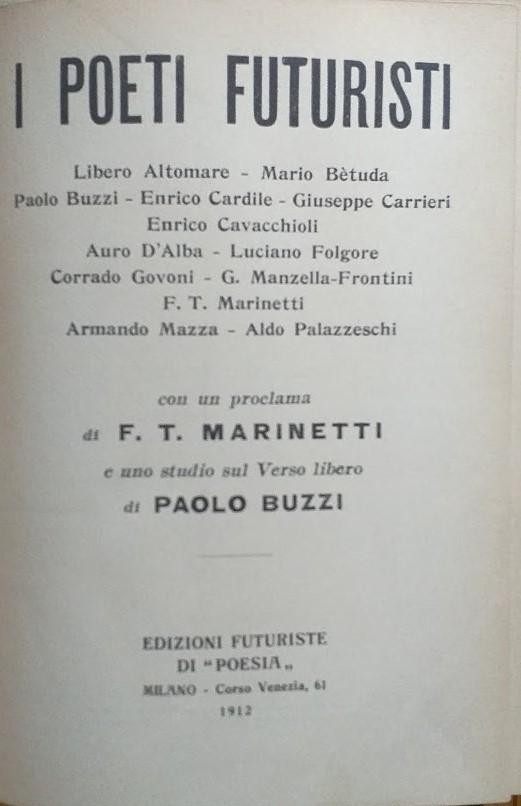 I poeti futuristi – AA.VV. – Edizioni Futuriste di Poesia – 1912