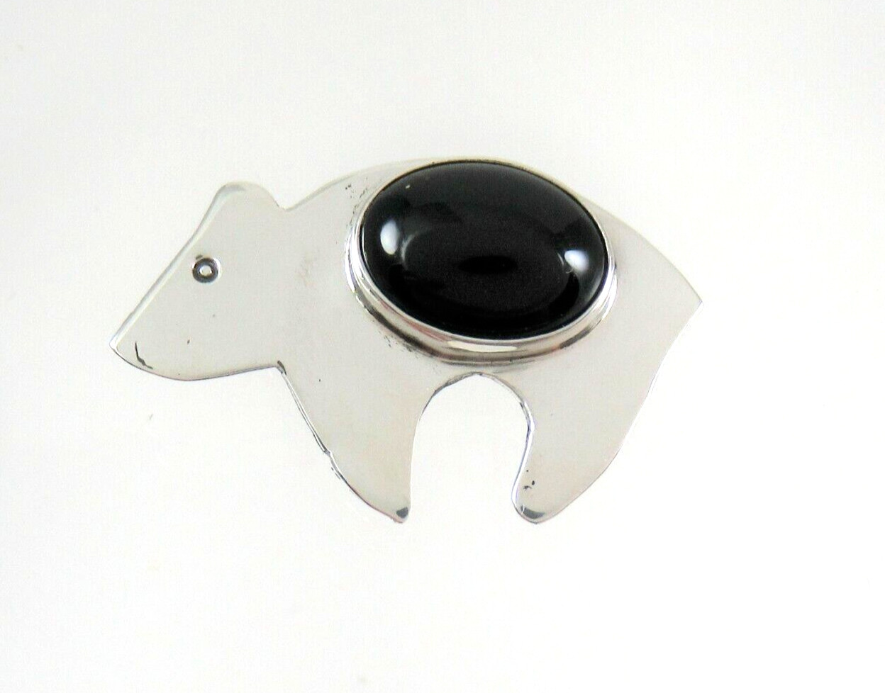 Melissa Yazzi .925 Sterling Silver Brooch Bear Fetish Black Onyx Navajo Cute