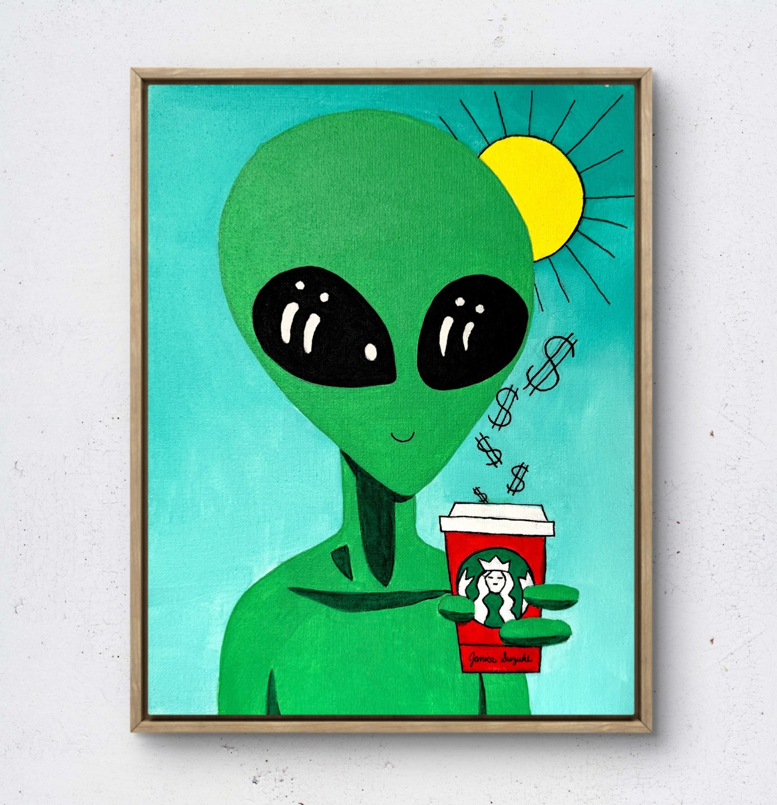 JANICEART 14x11 Original Alien Starbucks Signed Abstract Collectible Wall Art JANICEART 14x11 Original Alien Starbucks Signed Abstract Collectible Wall Art