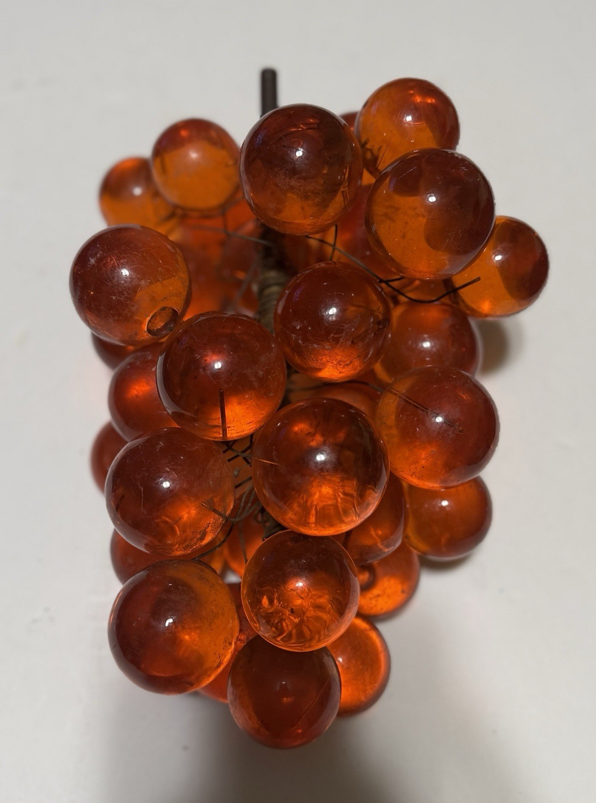 VINTAGE MCM AMBER-ORANGE LUCITE GRAPE CLUSTER APPROXIMATELY 40-45 GRAPES