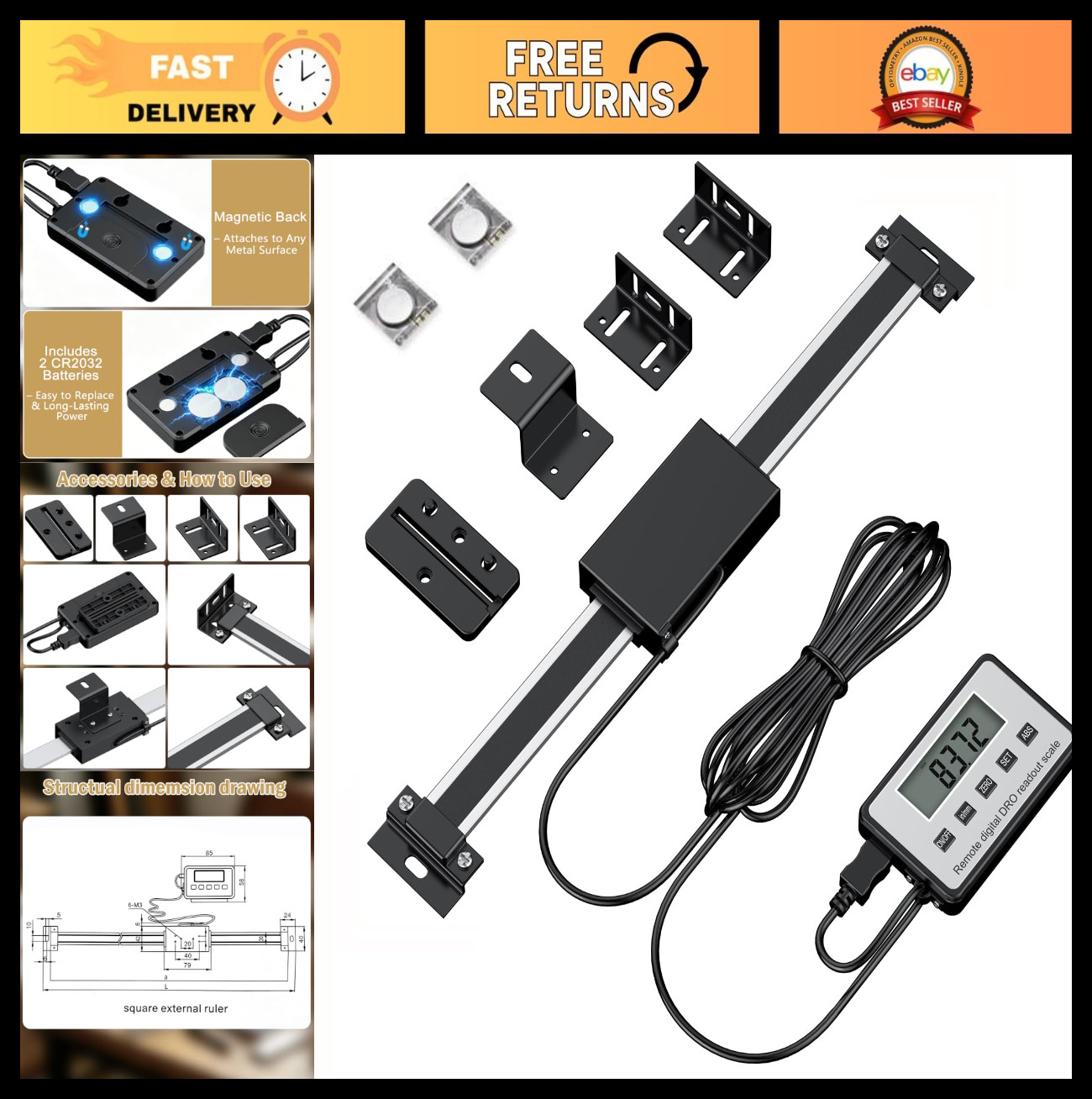 0-150mm/0-6inch Digital LCD Linear Accurate Digital Readout Kit