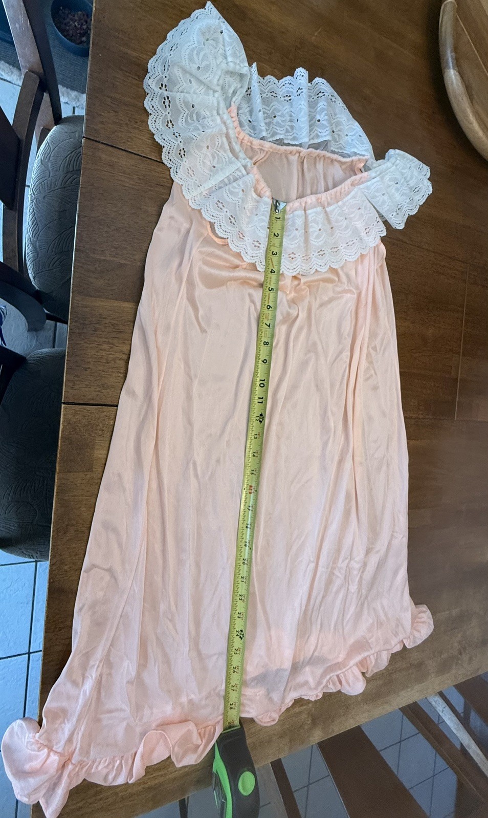 vintage \'70s nylon unbranded nightgown Peach Lace Medium full length READ vintage \'70s nylon unbranded nightgown Peach Lace Medium full length READ