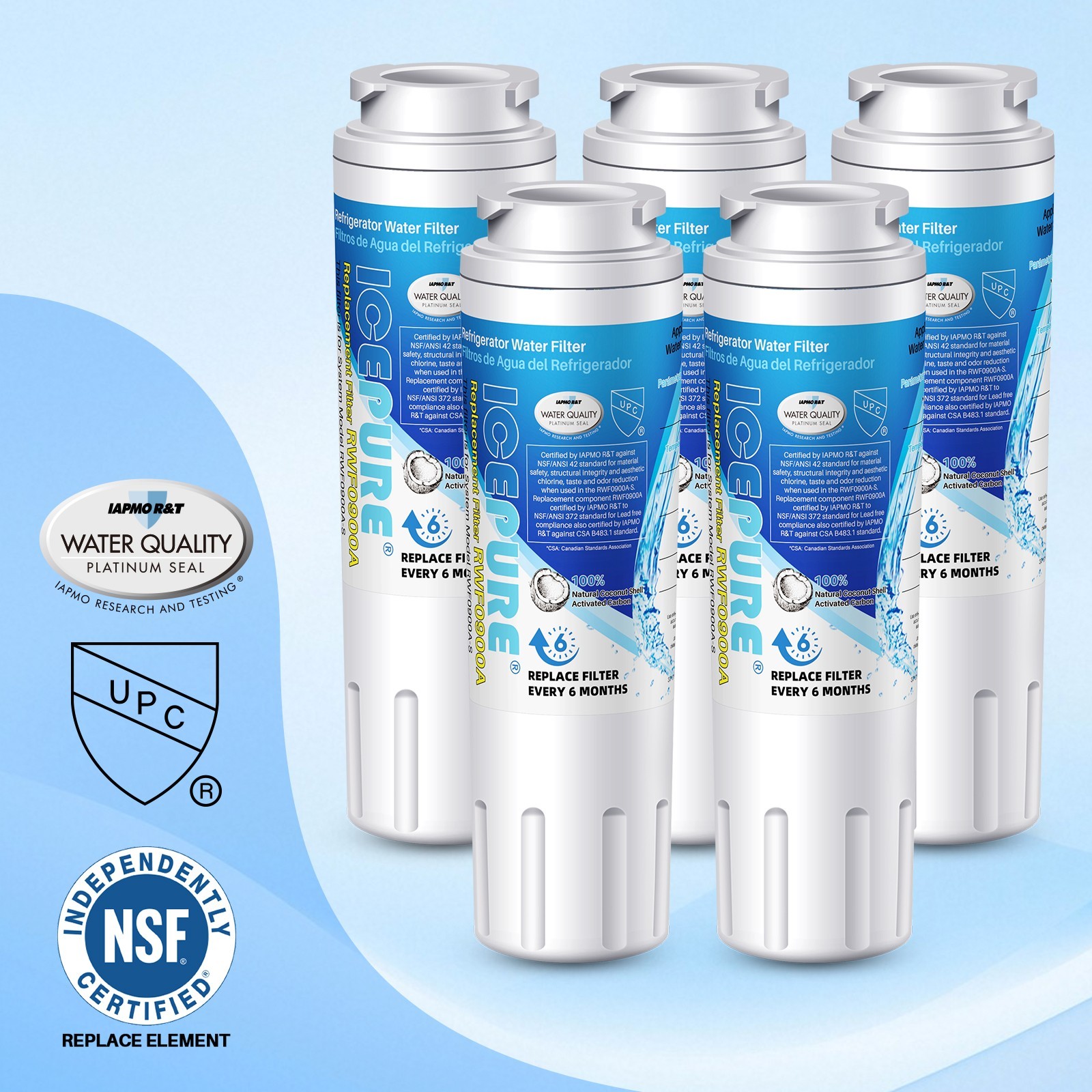 5 Pack Replacement For WRX735SDHZ01 WRX735SDHZ02 Water Filter  Icepure
