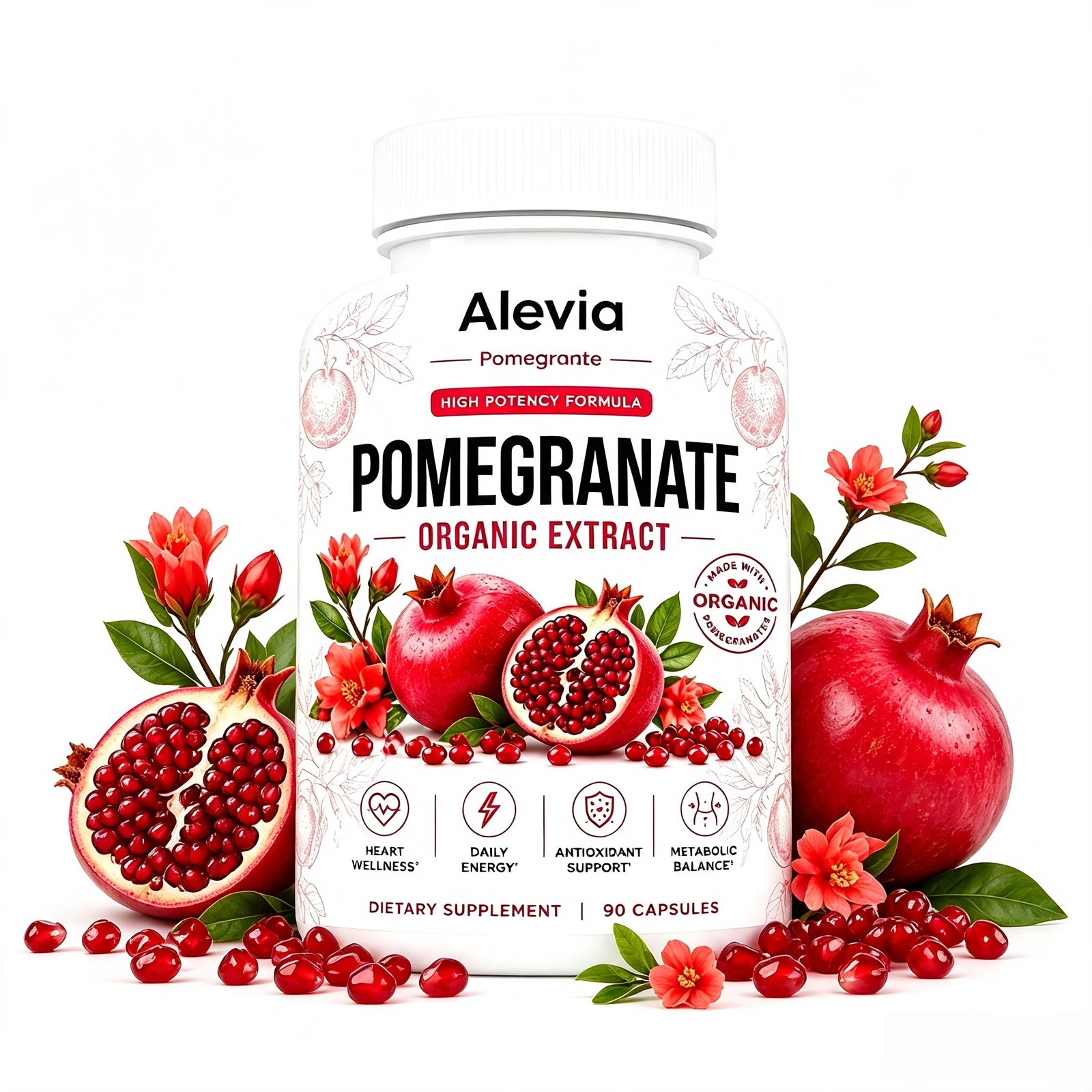 New Upgrade Alevia Pomegranate Capsules 90ct Organic Extract Antioxidant, USA