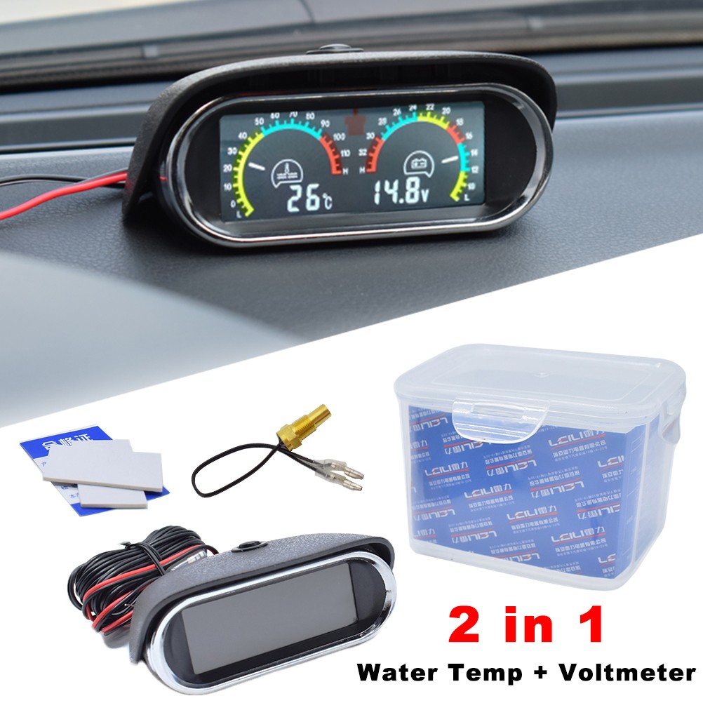 2 in 1 LCD Car Meter Digital Water Temp Gauge + Voltmeter 12V/24V Universal