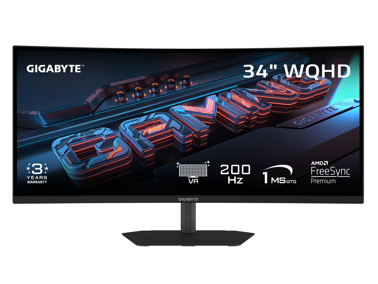 GIGABYTE 34 inch QHD 2K 1440P 200Hz AMD FreeSync Premium HDR400 Built-in