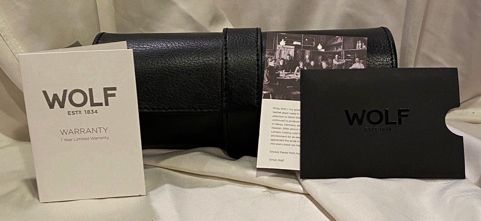 WOLF Heritage Triple Watch Roll Travel Case - Black/Grey (305602) w/papers