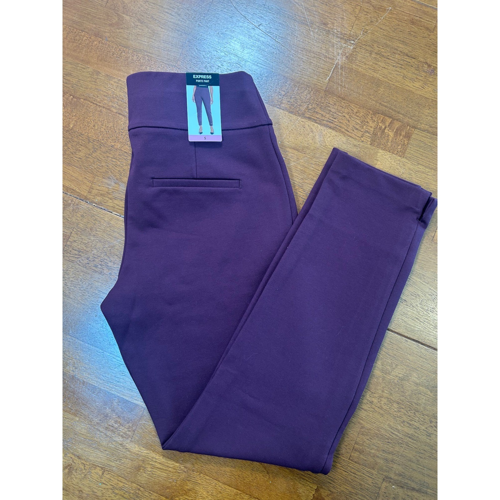 New Express Ponte Pant Womens Small Burgundy Slim Leg Pull On Trousers New