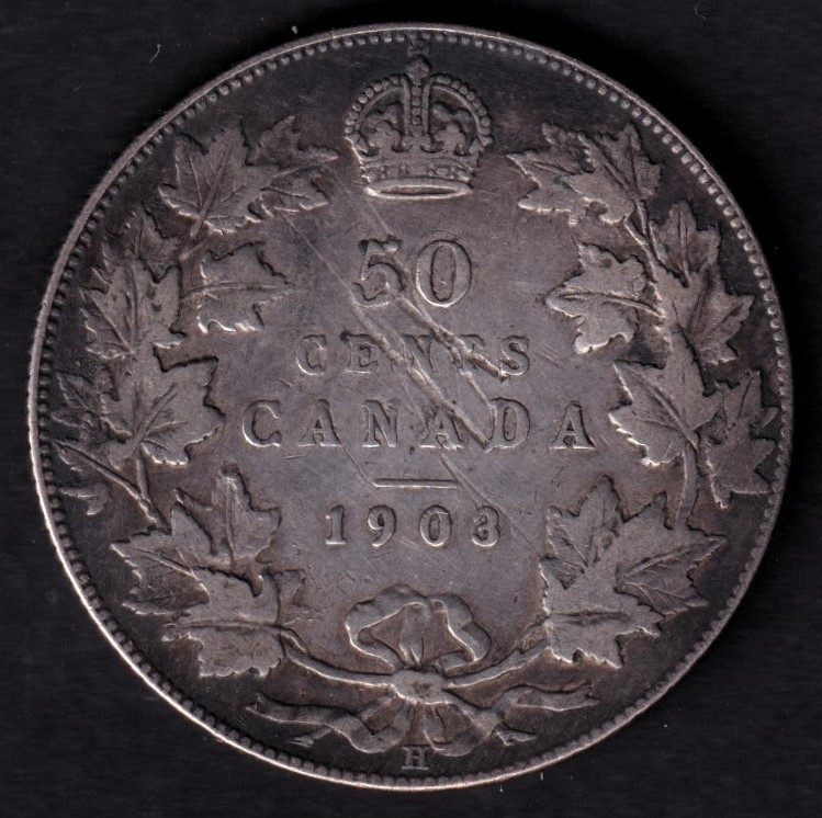 Canada 1903H 50c Half Dollar Silver Coin King Edward VII VF Very Fine .925
