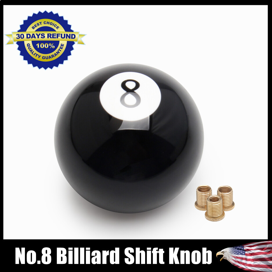 🎱Universal No.8 Billiard Ball Gear Shifter Black Round Shift Knob w/ 3 Adapters